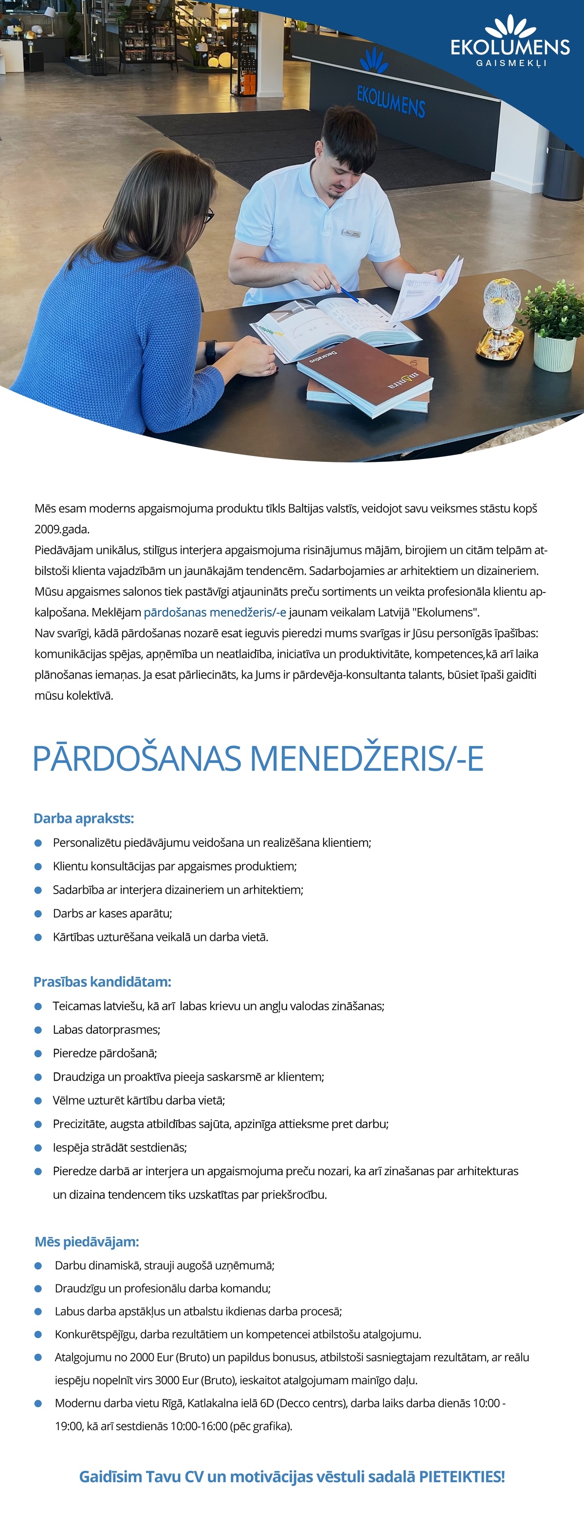 Ekolumens, SIA Pārdošanas menedžeris/-e