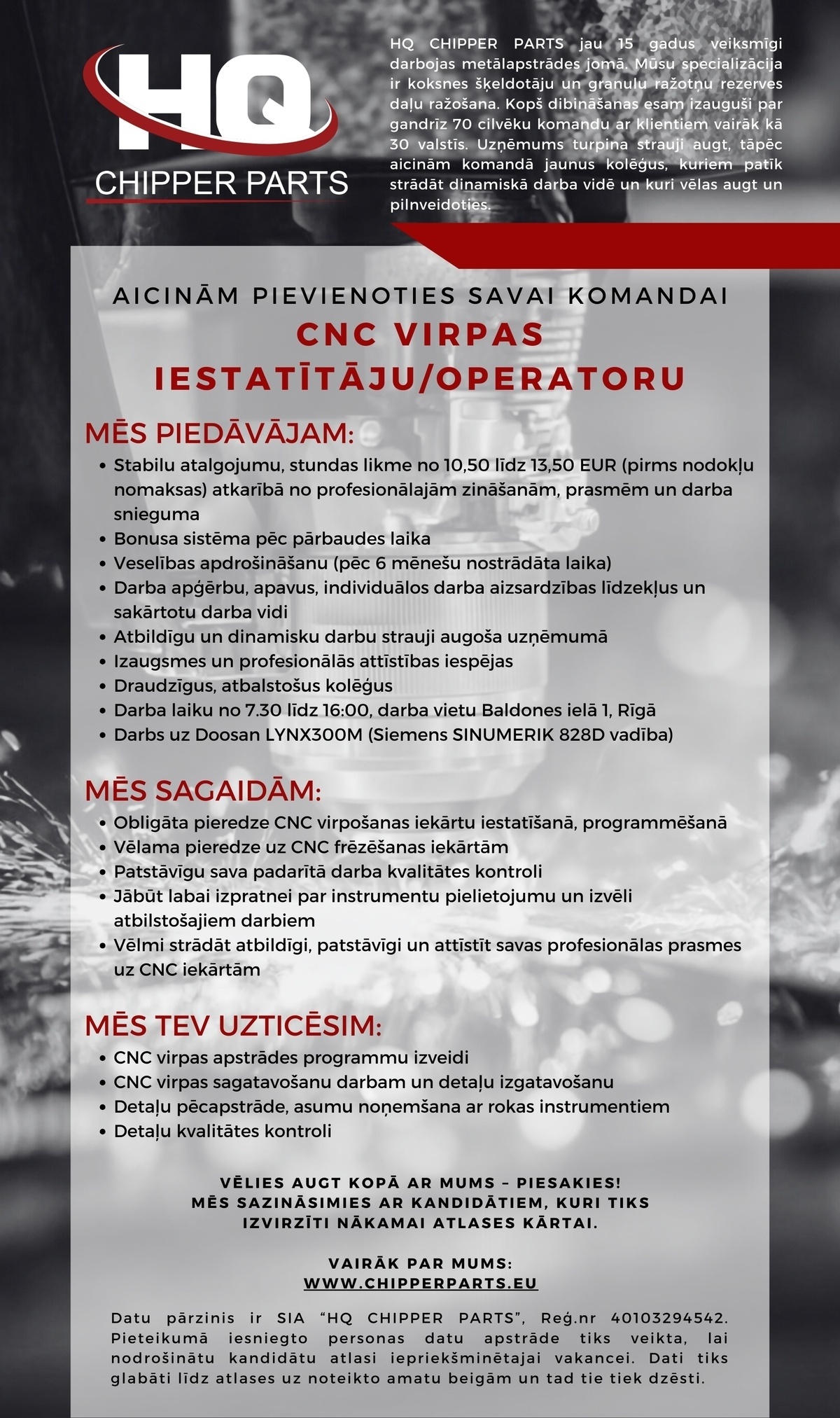 HQ CHIPPER PARTS, SIA CNC virpotājs/-a