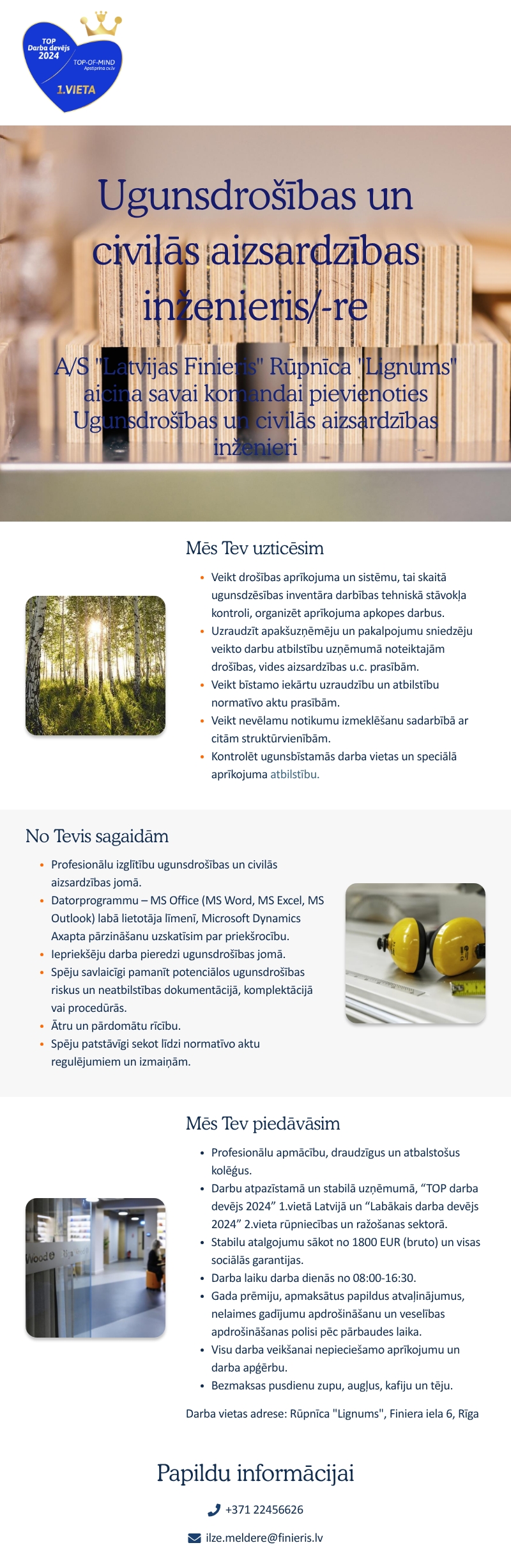 AS "Latvijas Finieris" Ugunsdrošības un civilās aizsardzības inženieris/re