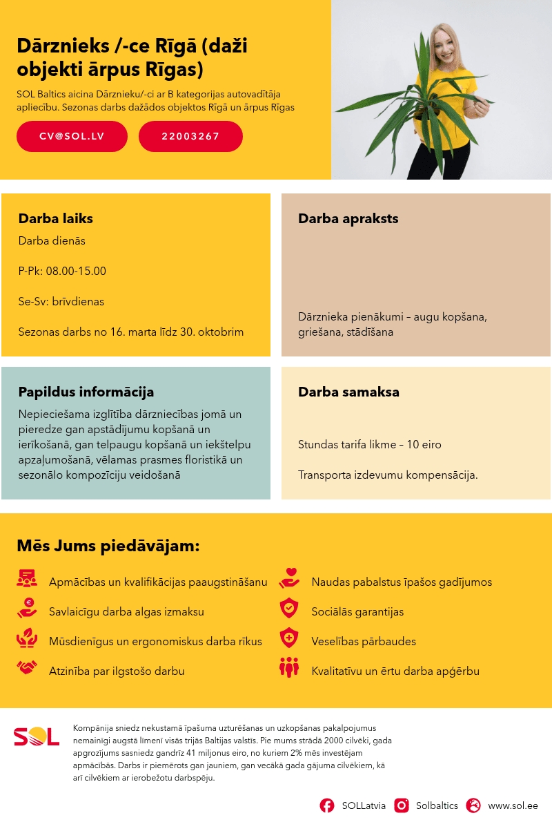 SOL BALTICS OU Latvijas filiāle Dārznieks /-ce Rīgā (daži objekti ārpus Rīgas)