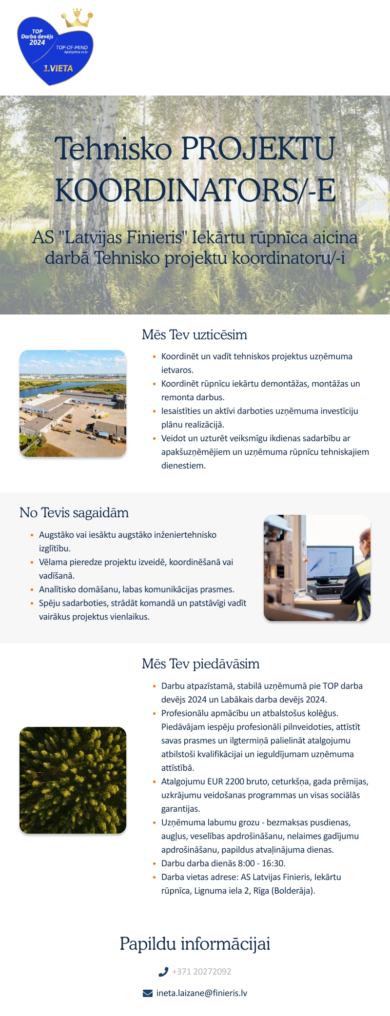 AS "Latvijas Finieris" Tehnisko projektu koordinators/-e