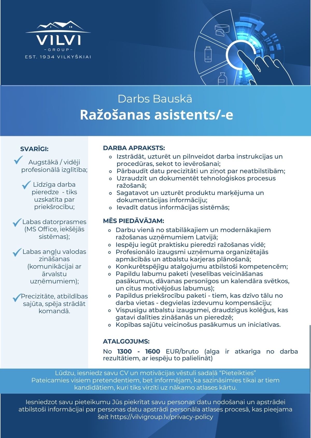 Baltic Dairy Board, SIA Ražosanas asistents/-e