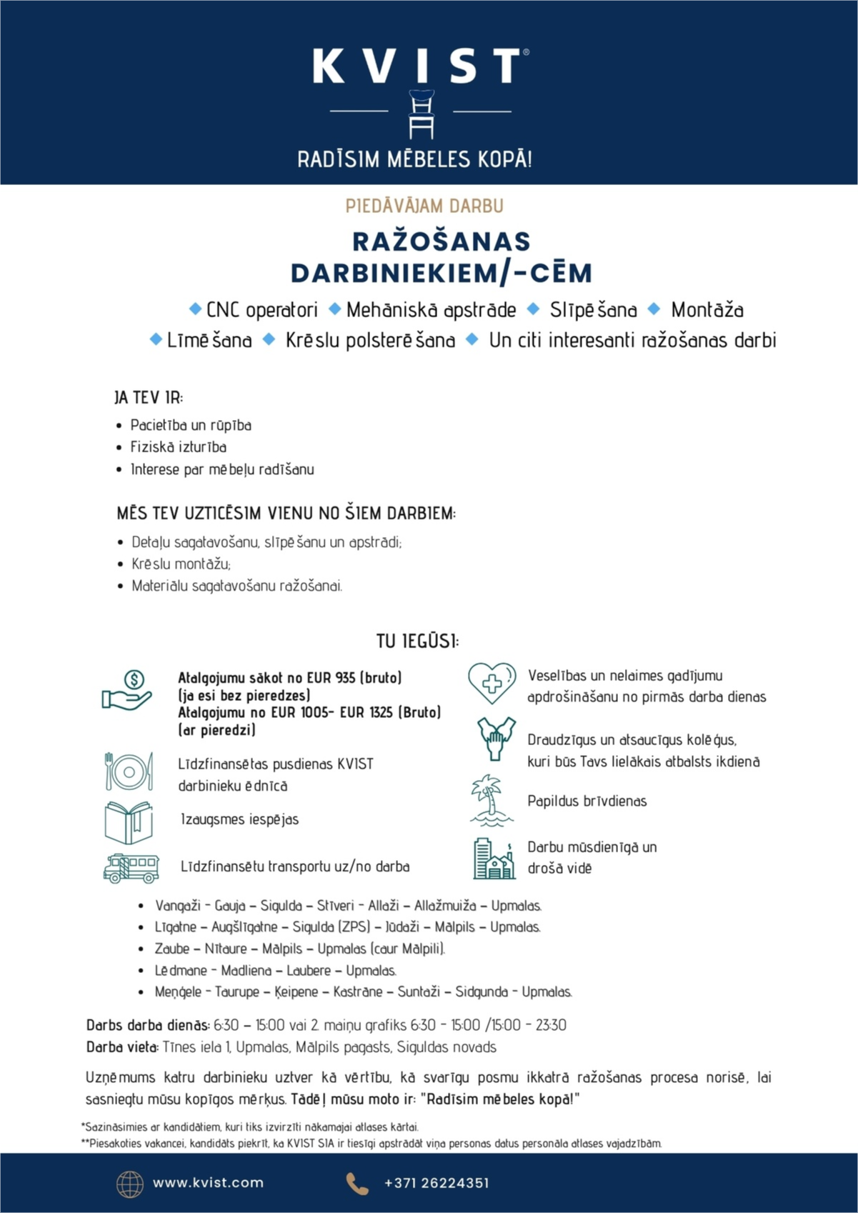 KVIST, SIA Ražošanas darbinieks/-ce