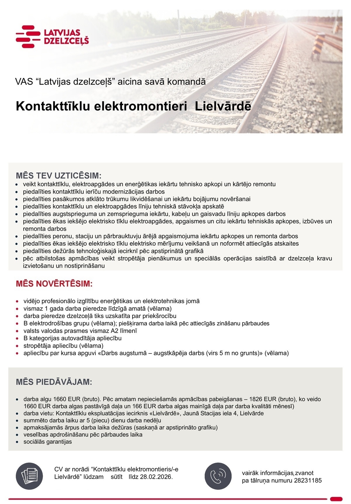 Latvijas dzelzceļš, VAS Kontakttīklu elektromontieris/-e