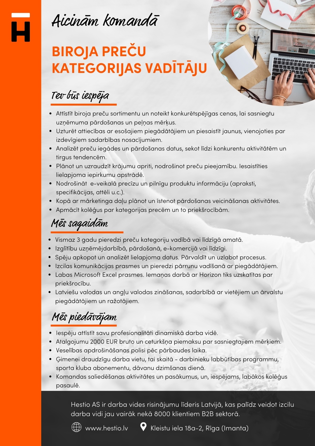 Hestio, AS Biroja preču kategorijas vadītājs/-a