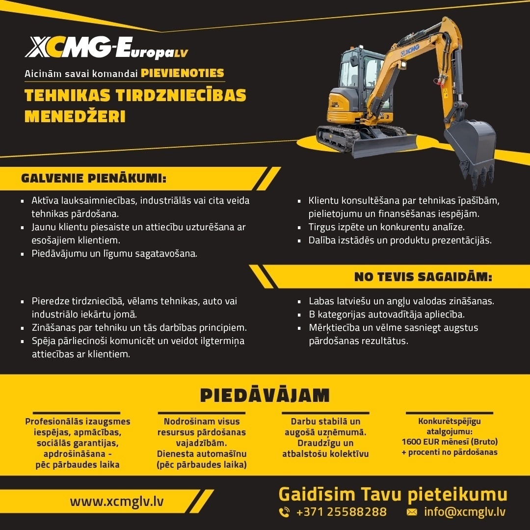 XCMG EUROPA LV, SIA Tehnikas tirzdniecības menedžeris/-e