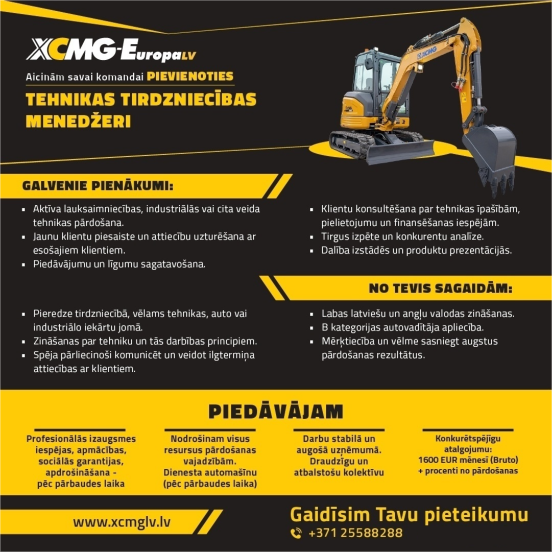 XCMG EUROPA LV, SIA Tehnikas tirzdniecības menedžeris/-e