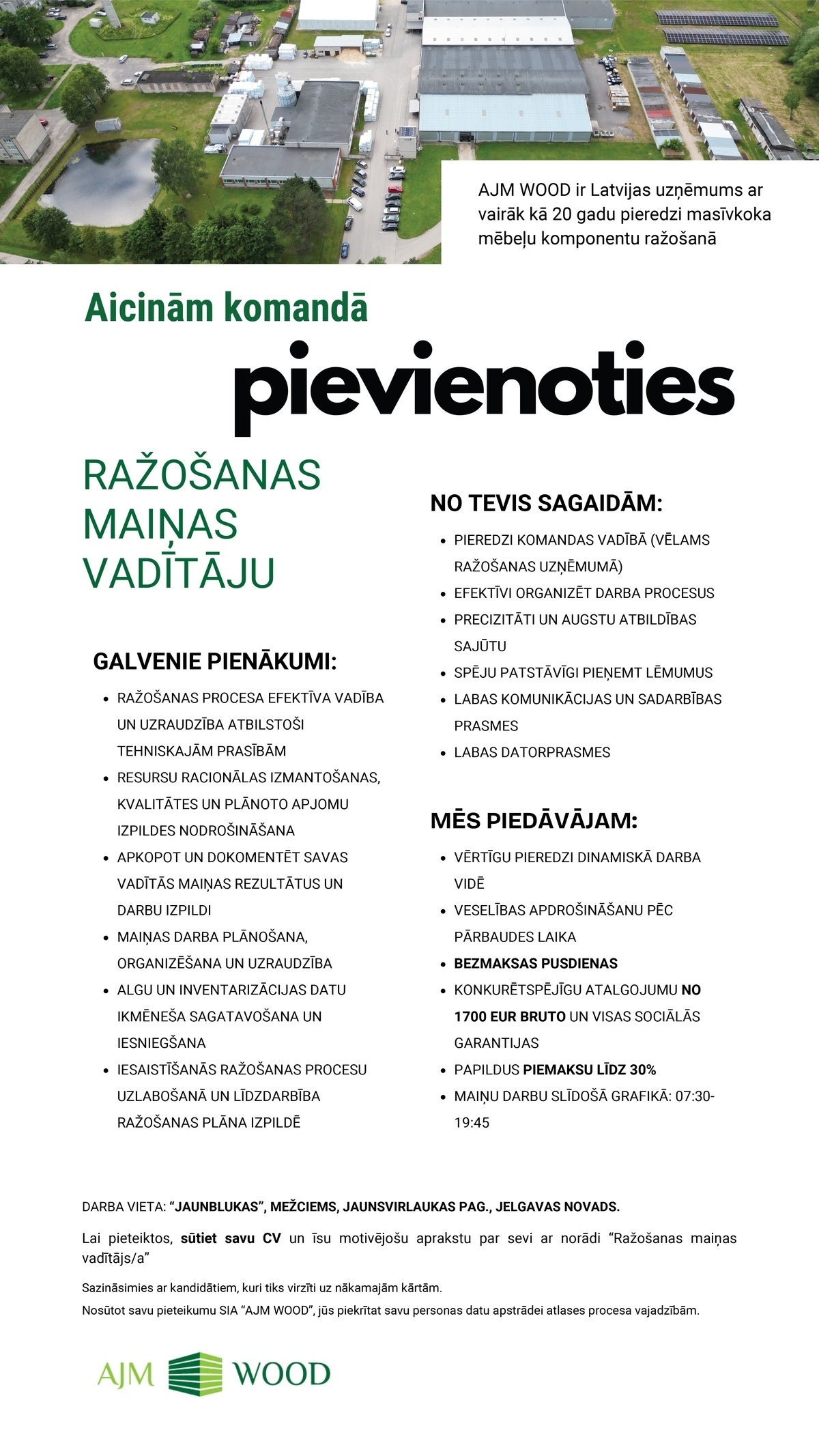 AJM WOOD, SIA Ražošanas maiņas vadītājs/-a