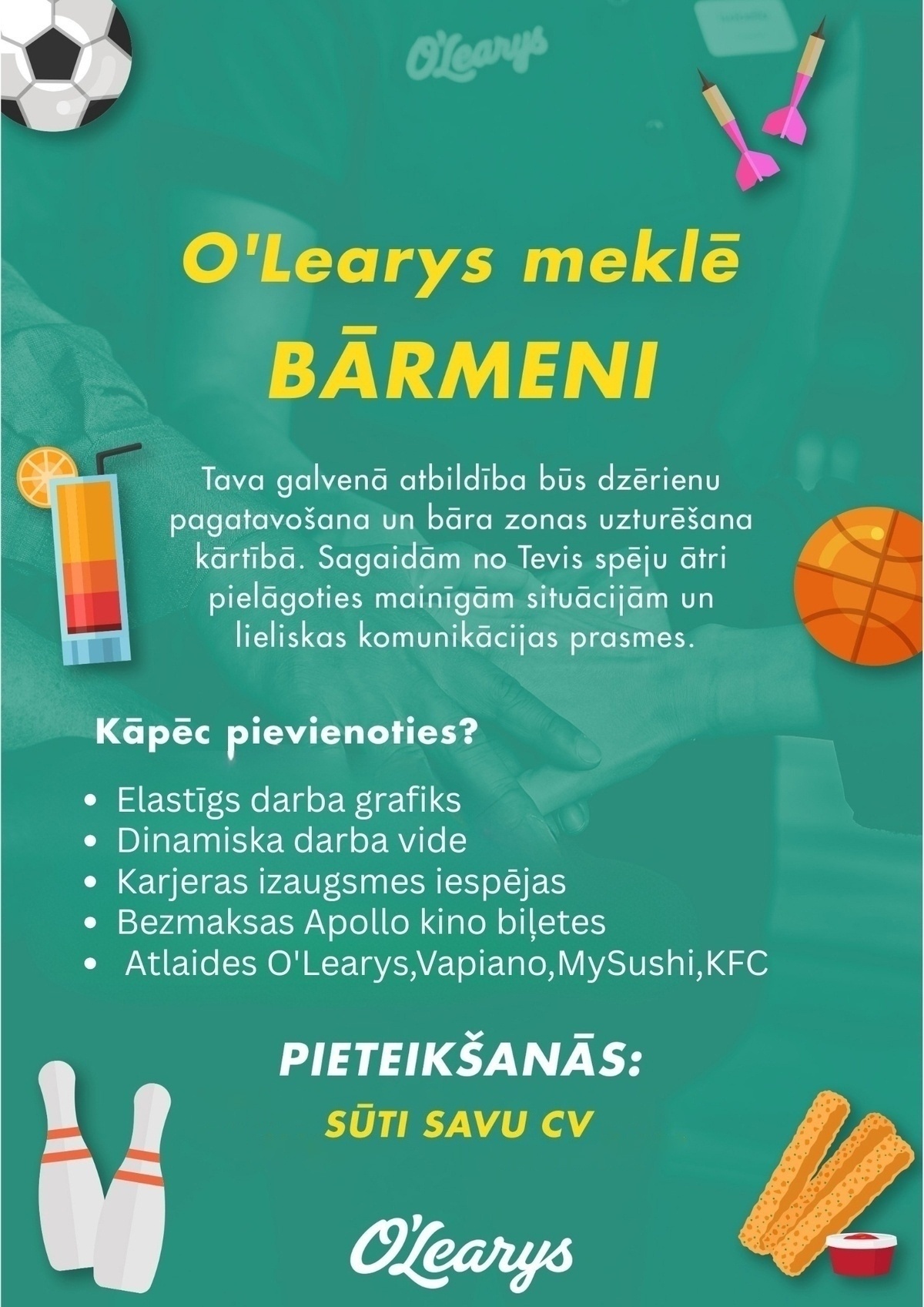 O'LEARYS Bārmenis/-e "O'LEARYS" (TC "Rīga Plaza")