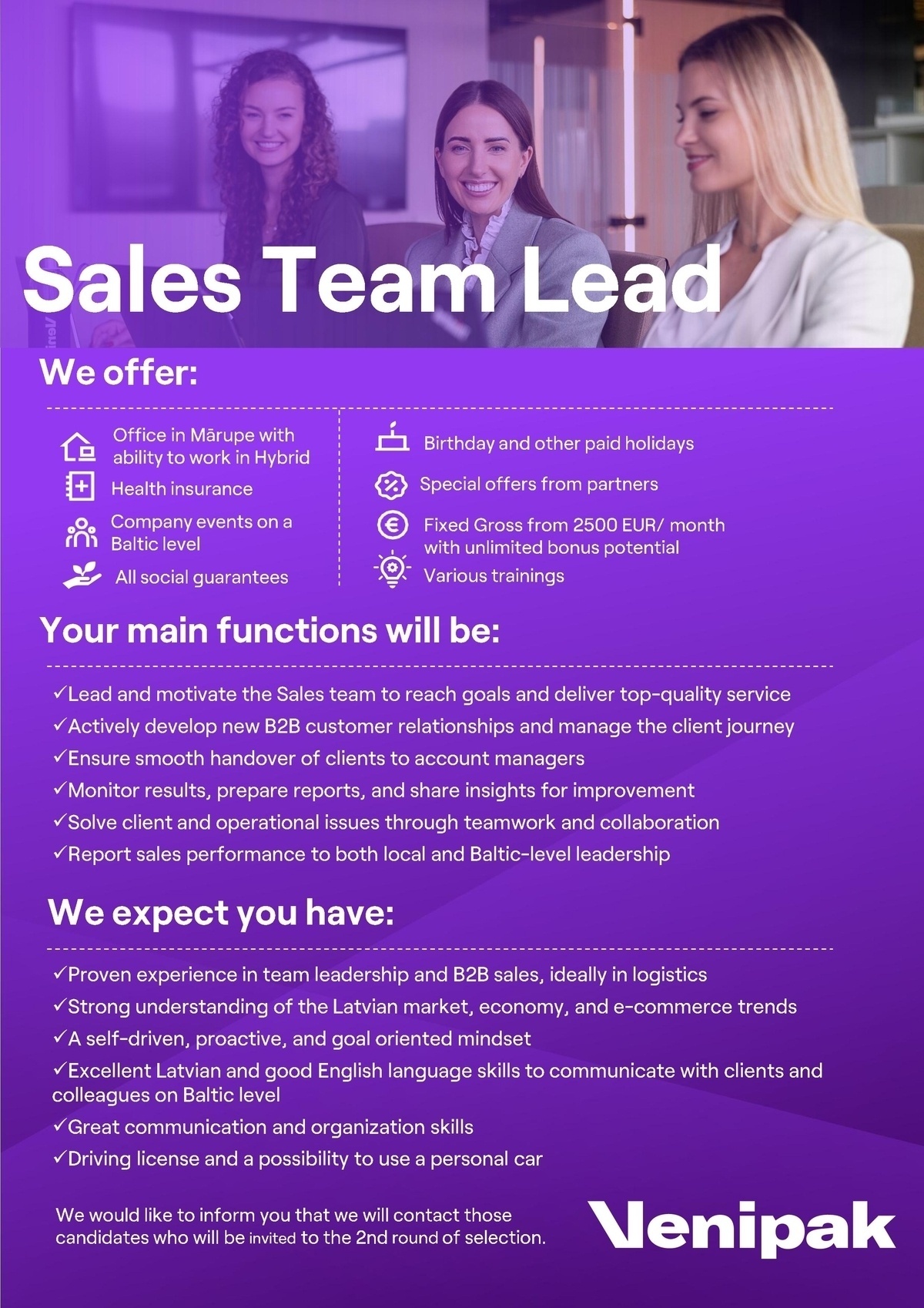 VENIPAK LATVIJA, SIA Sales Team Lead