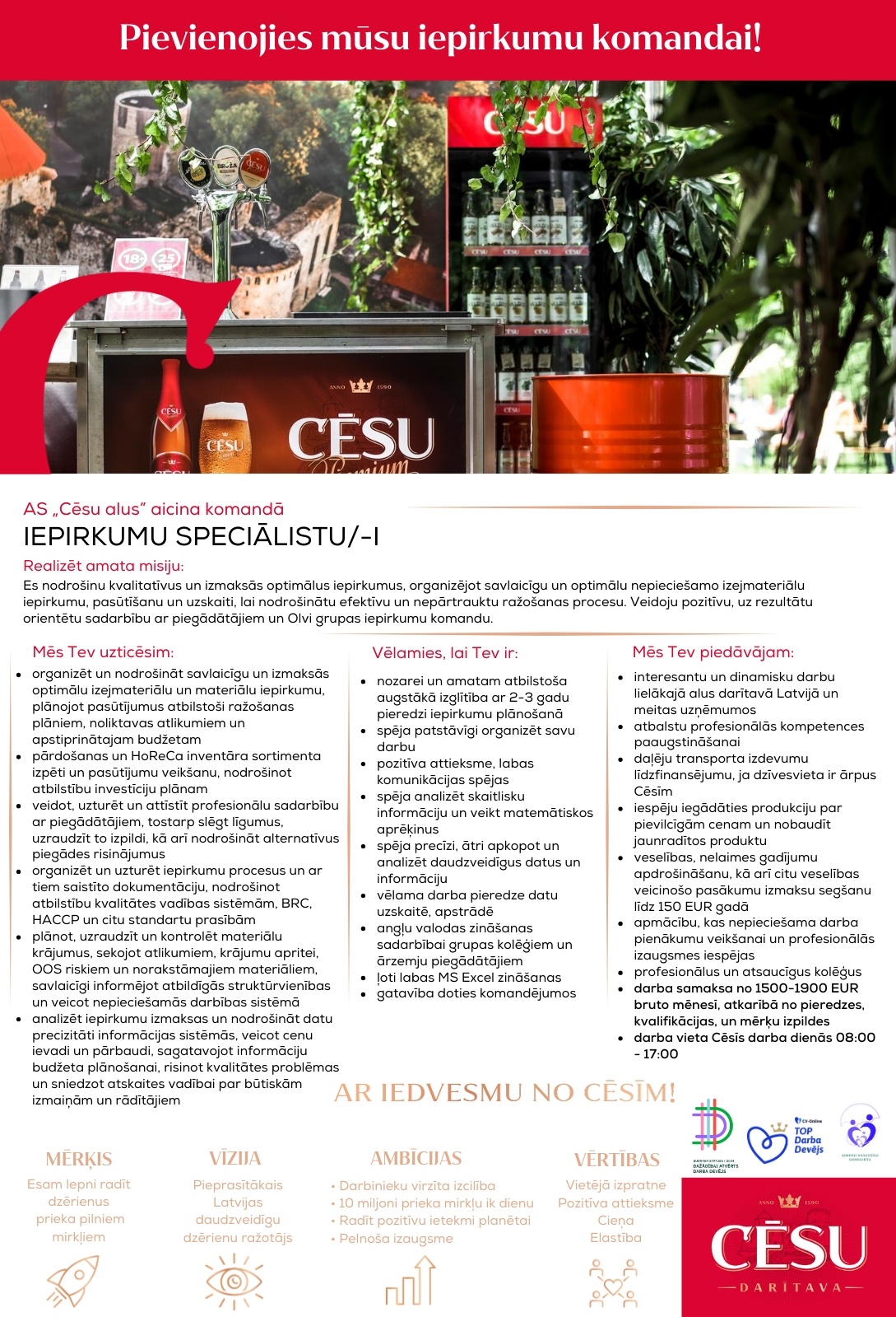 Cēsu alus, AS Iepirkumu speciālists/-e
