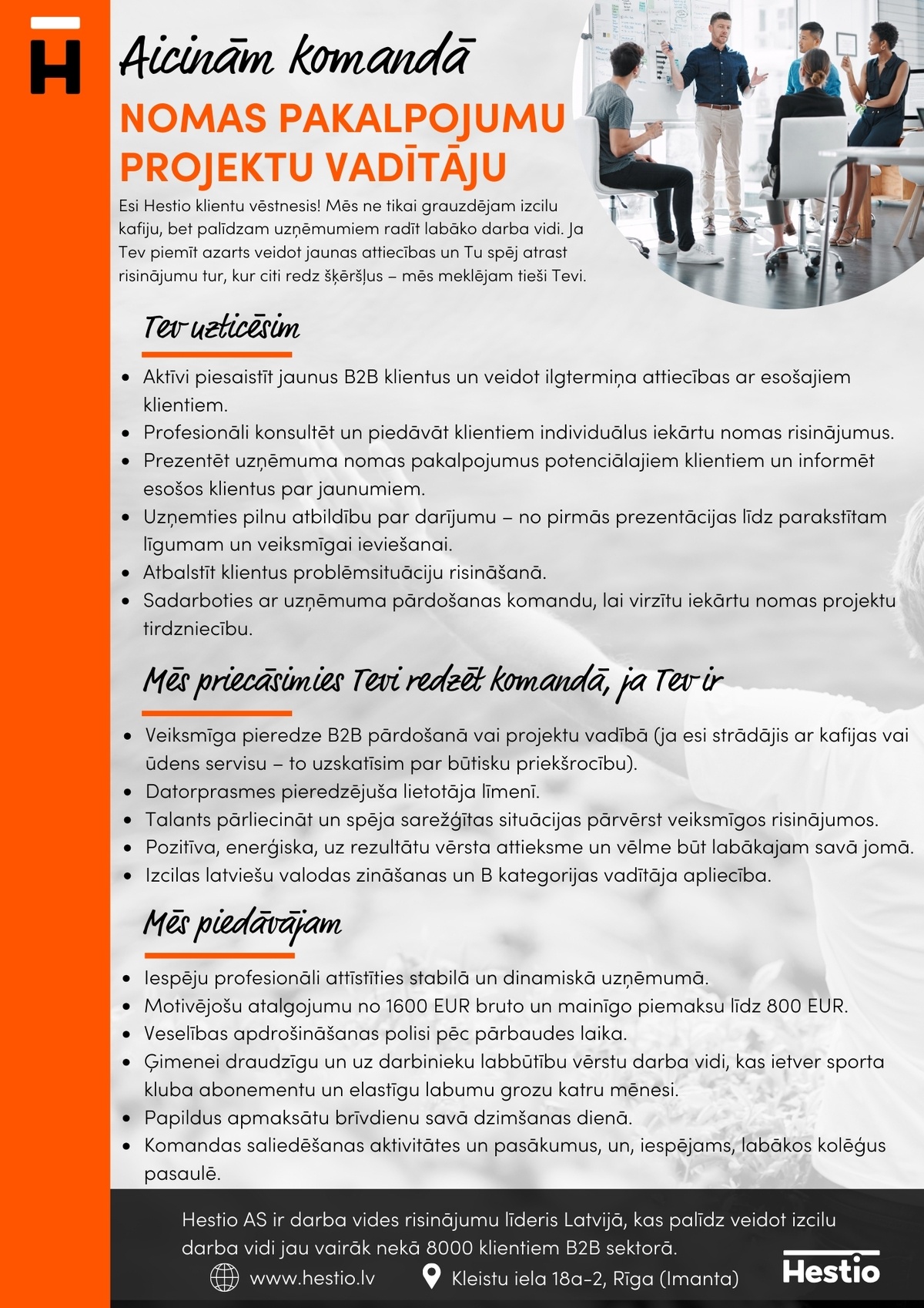 Hestio, AS Nomas pakalpojumu projektu vadītājs/-a