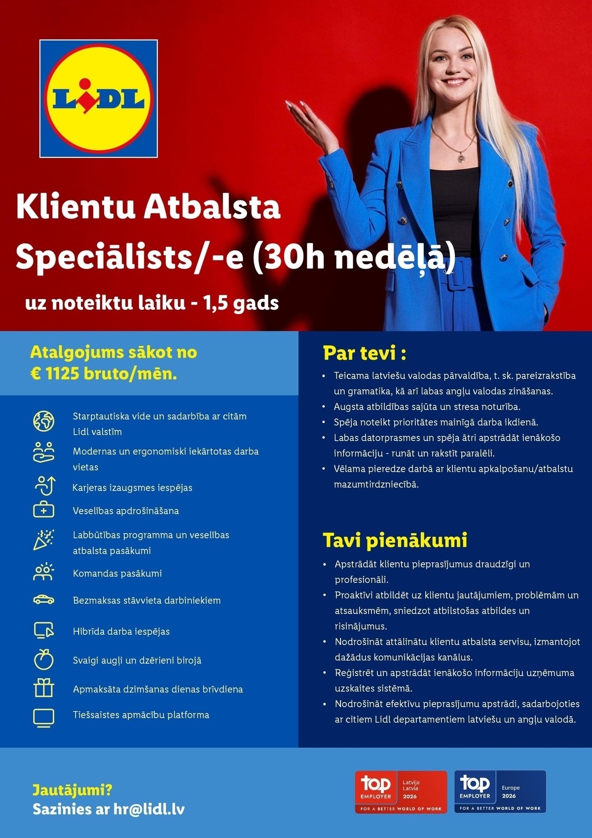 Lidl Latvija, SIA Klientu Atbalsta Speciālists/-e (30h nedēļā, uz noteiktu laiku - 1,5 gads)