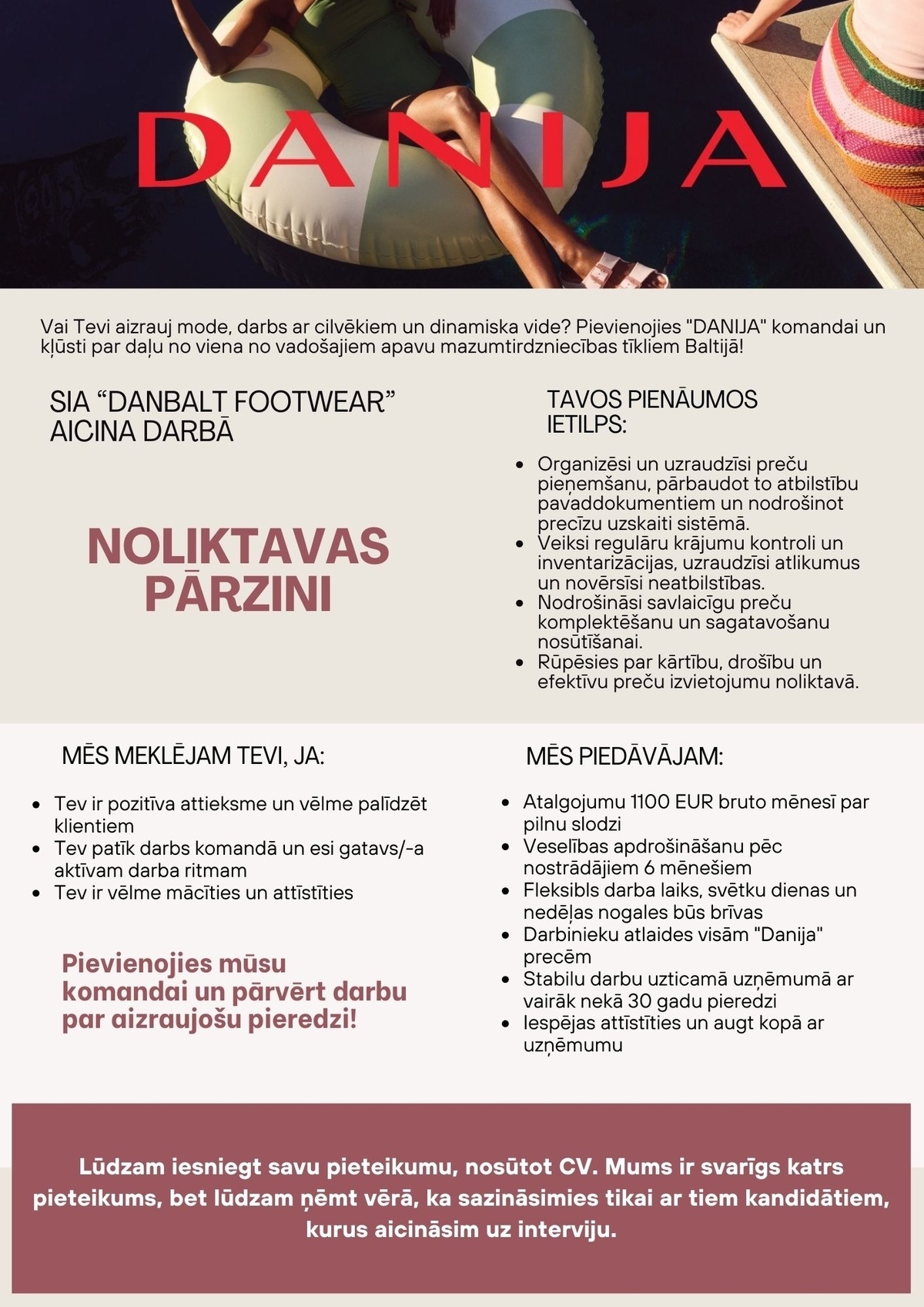 DANBALT FOOTWEAR, SIA Noliktavas pārzinis/-e TC "Akropole Rīga", "Danija" veikalā