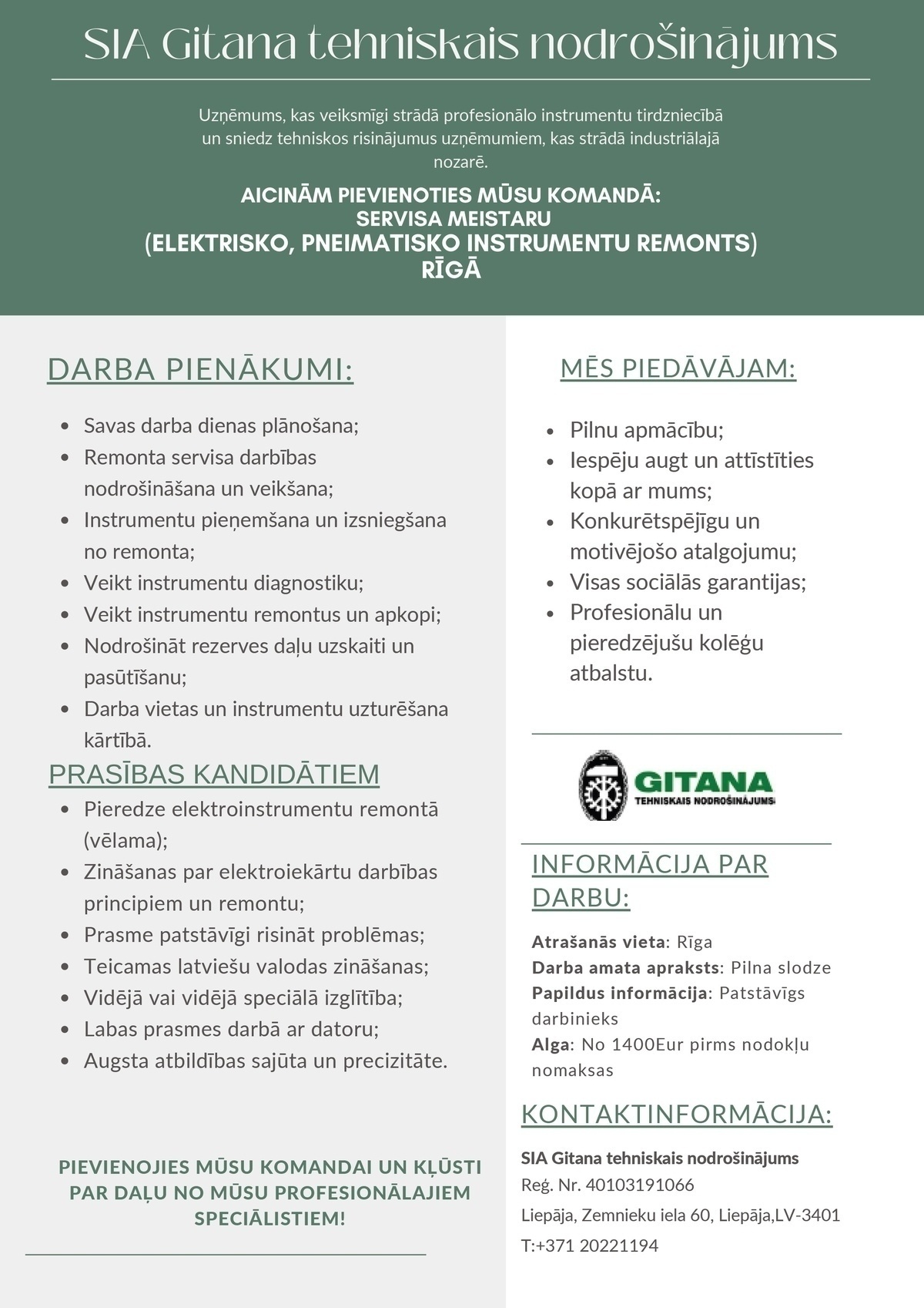 Gitana tehniskais nodrošinājums, SIA Servisa meistars/-e