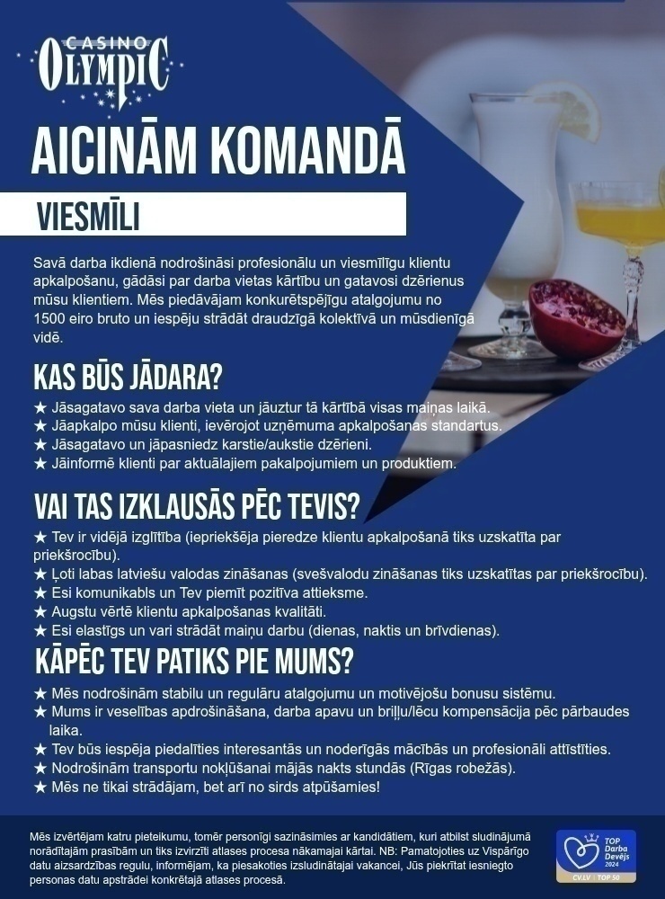 Olympic Casino Latvia, SIA Viesmīlis/-e "Olympic Voodoo Casino"