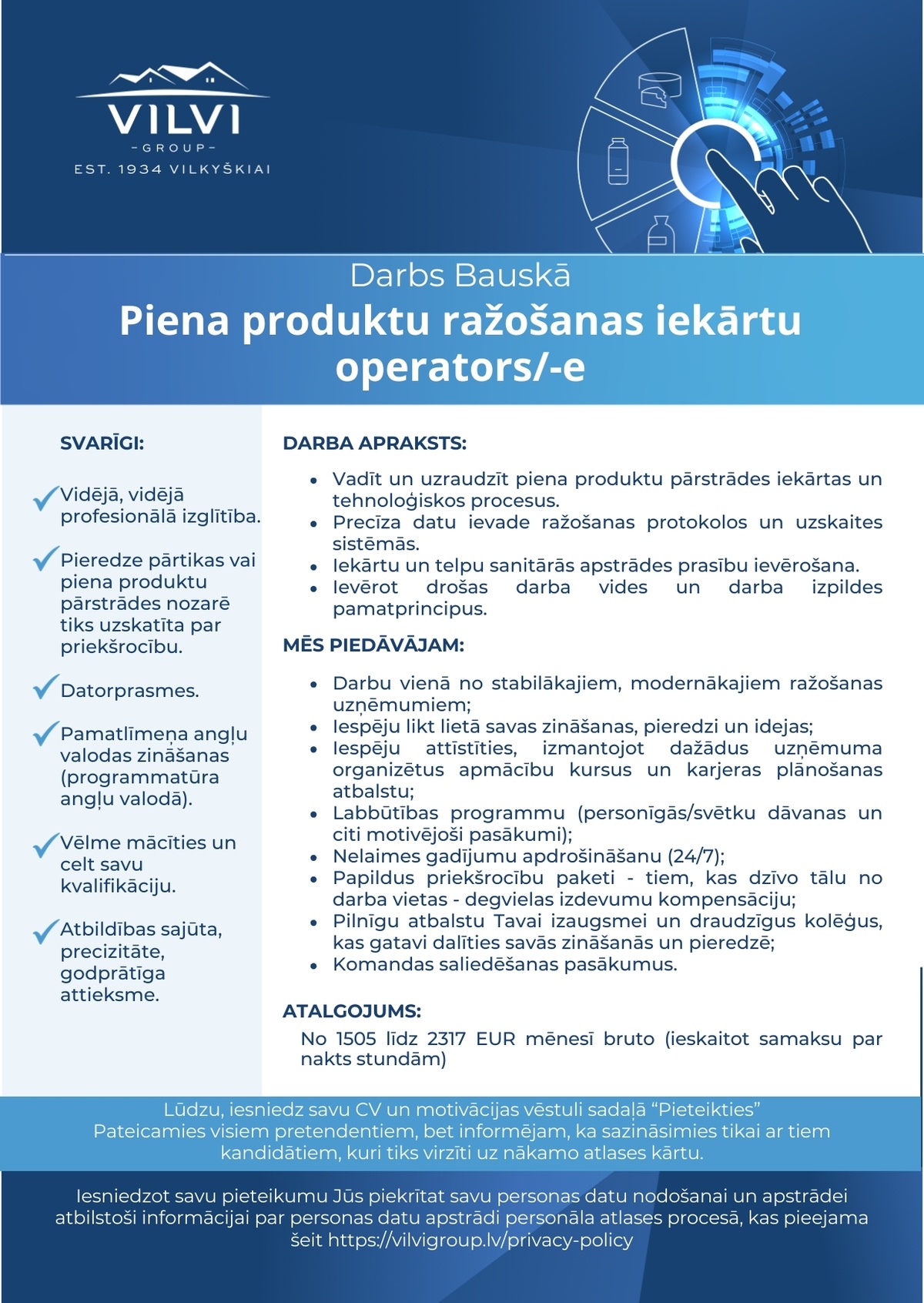 Baltic Dairy Board, SIA Piena produktu ražošanas iekārtu operators/-e