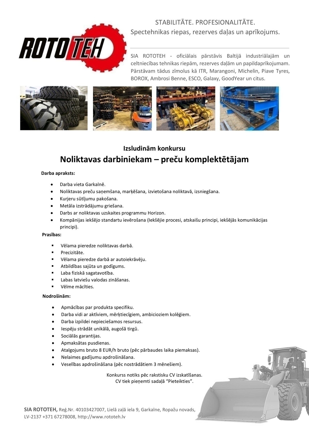 Rototeh, SIA Noliktavas darbinieks/-ce - Preču komplektētājs/-a