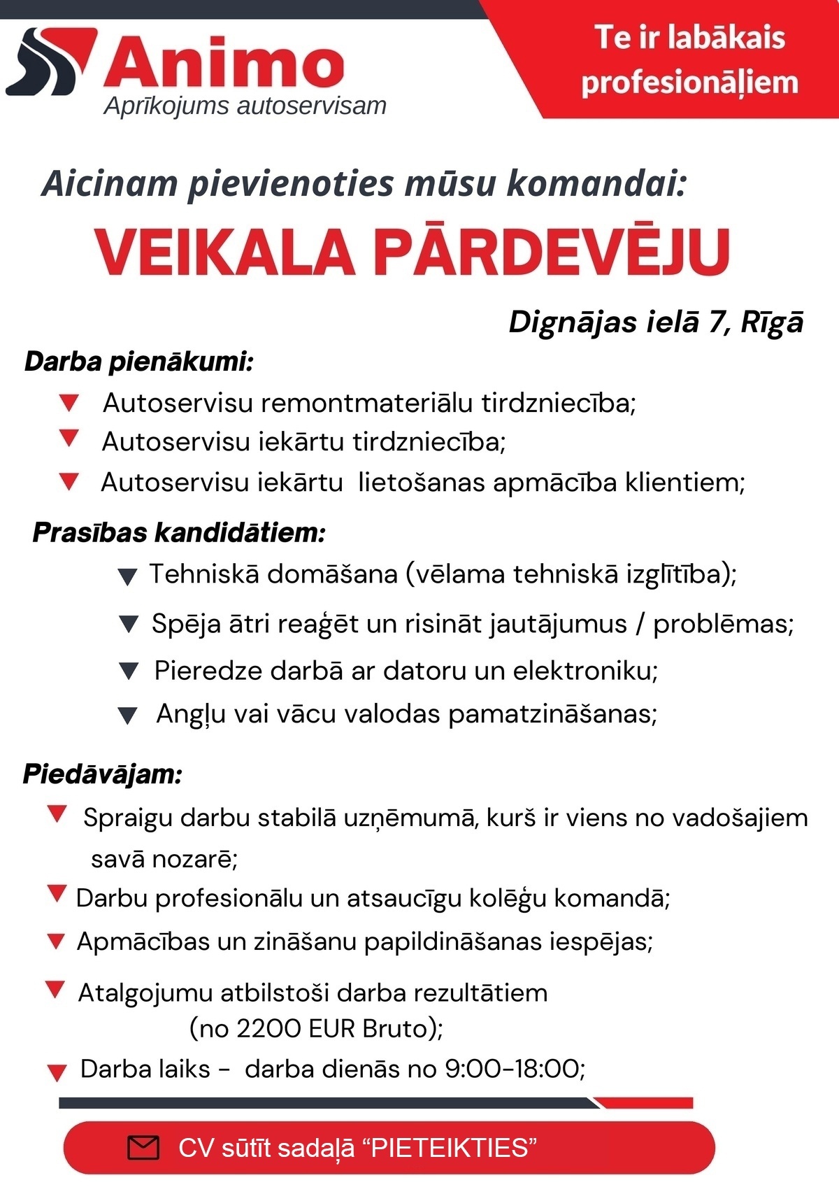 ANIMO LTD, SIA Pārdevējs/-a veikalā