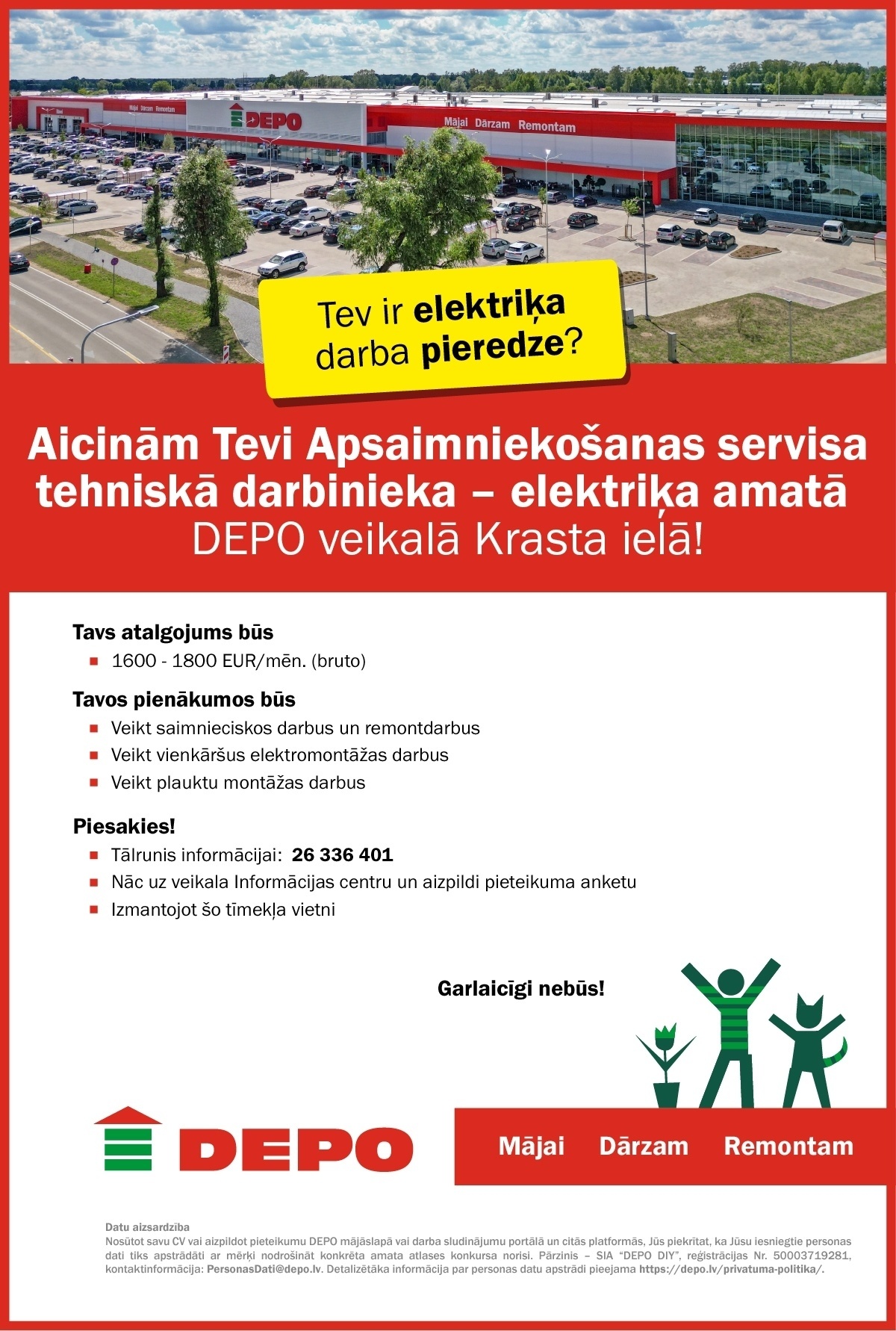 DEPO DIY, SIA Apsaimniekošanas servisa tehniskais darbinieks/-ce - elektriķis/-e