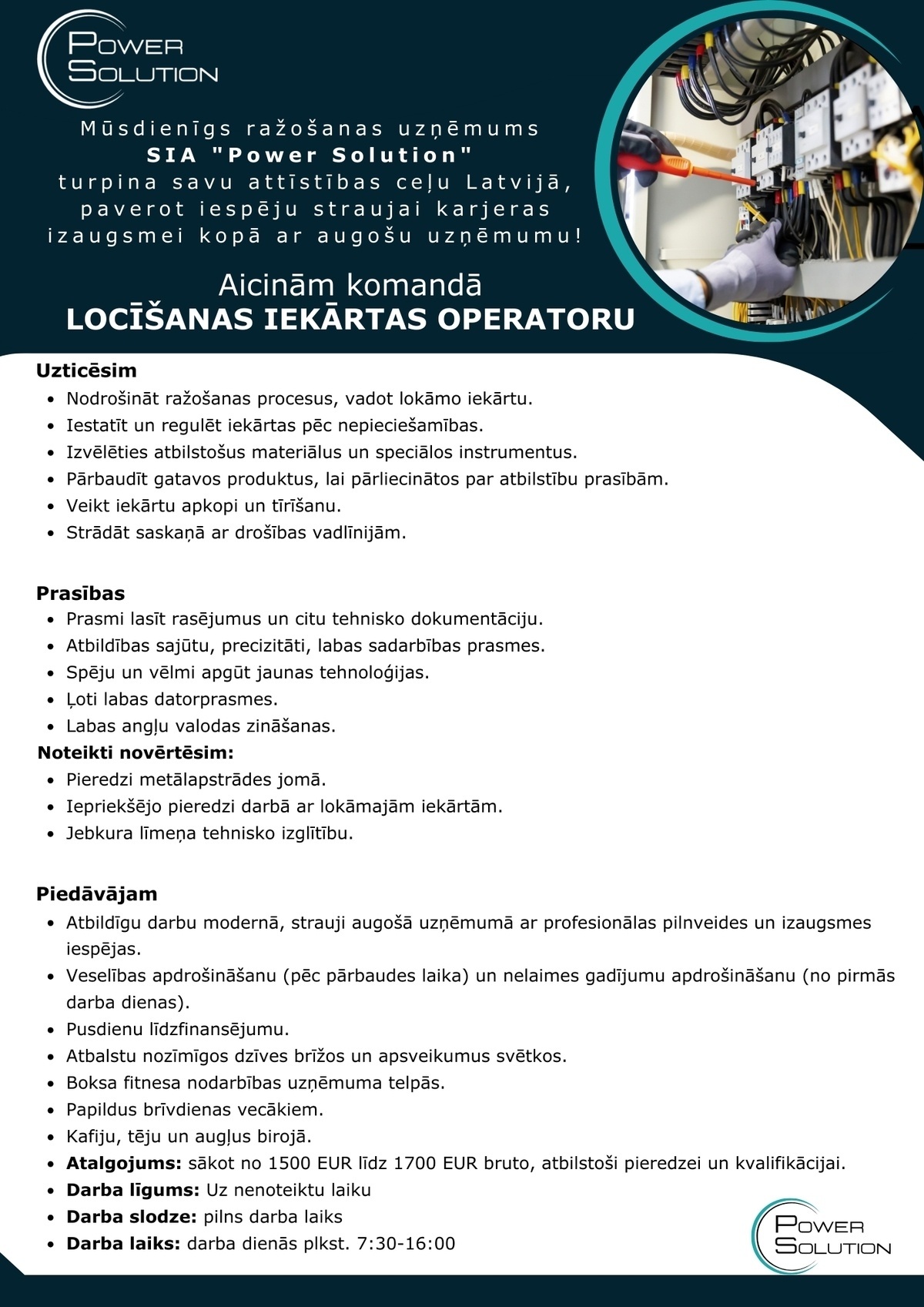 Power Solution, SIA Iekārtu operators/-e