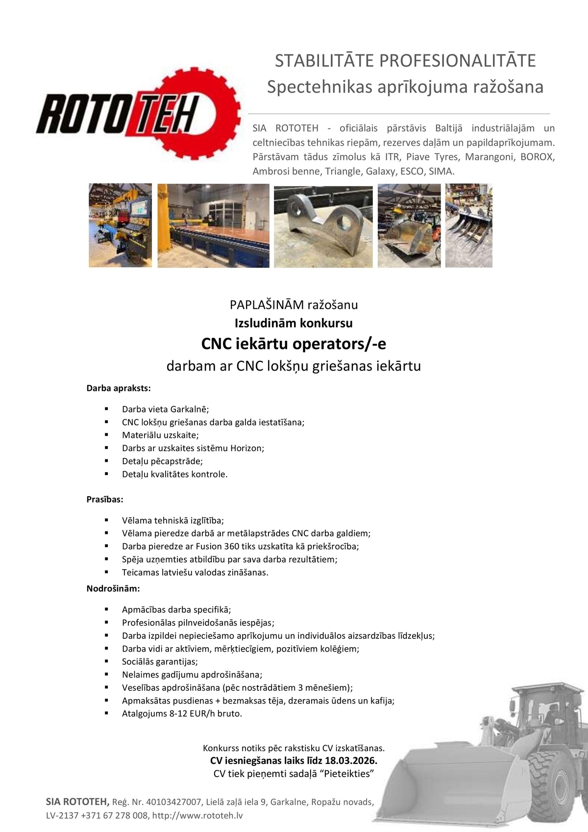 Rototeh, SIA CNC iekārtu operators/-e