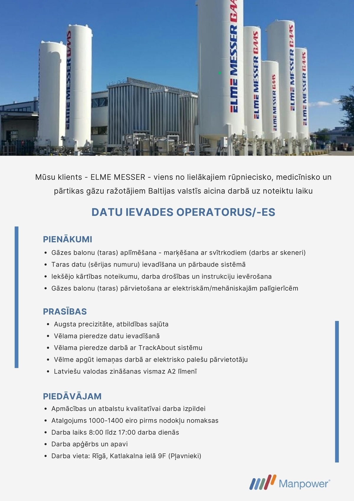 SAS "Manpower Lit" filiāle "Manpower Lit" Datu ievades operatori/- es (uz noteiktu laiku)