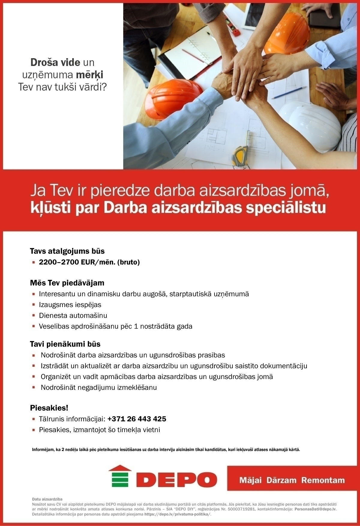DEPO DIY, SIA Darba aizsardzības speciālists/-e