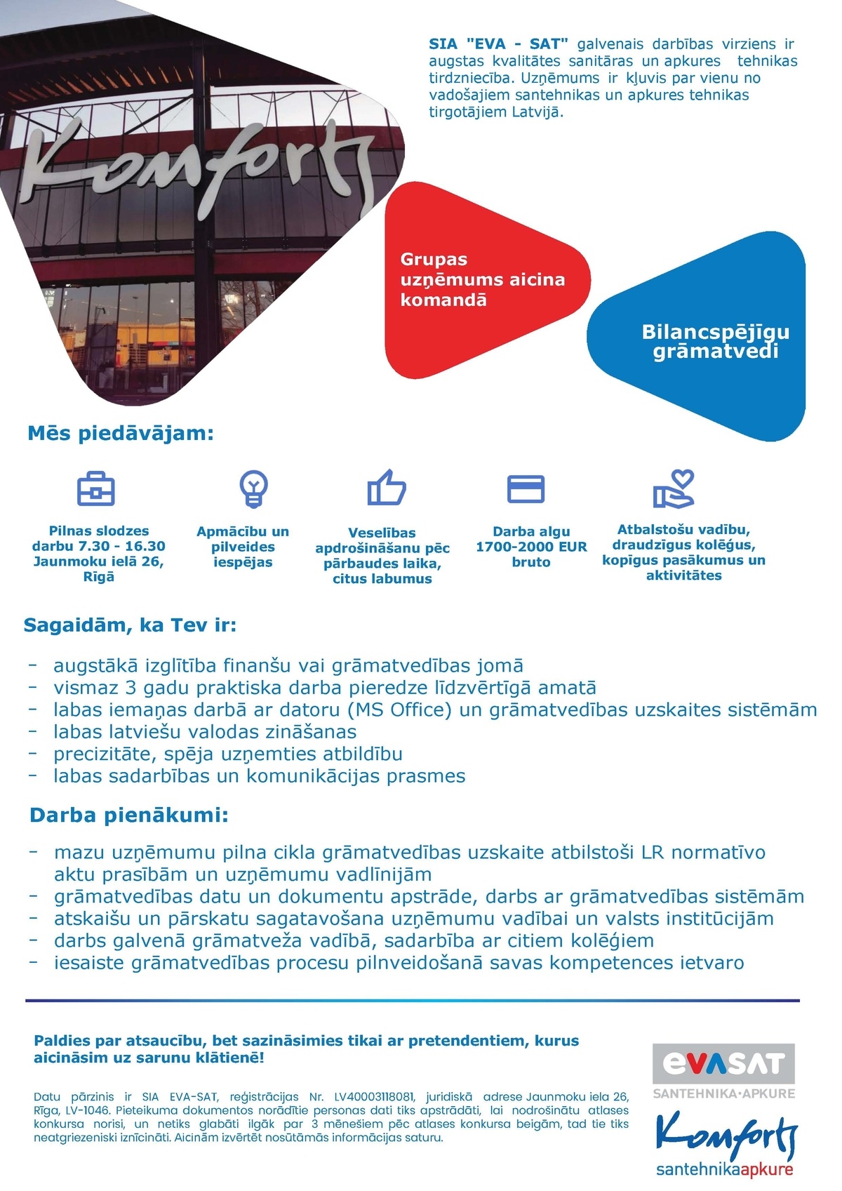 EVA-SAT, SIA Bilancspējīgs/-a grāmatvedis/-e