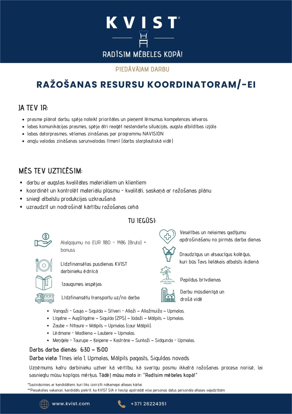 KVIST, SIA Ražošanas resursu koordinators/e