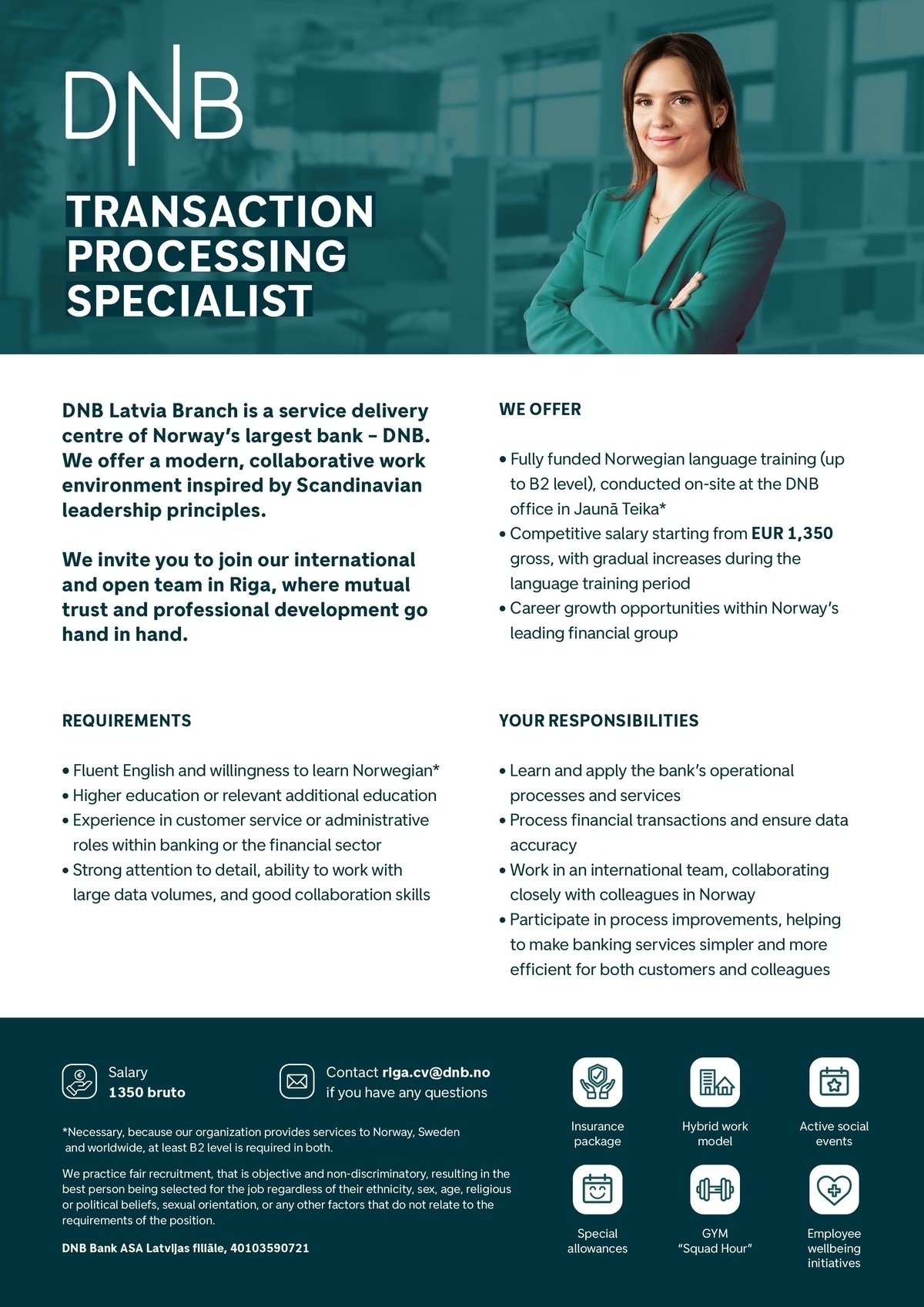 SAS "Manpower Lit" filiāle "Manpower Lit" Transaction Processing Specialist