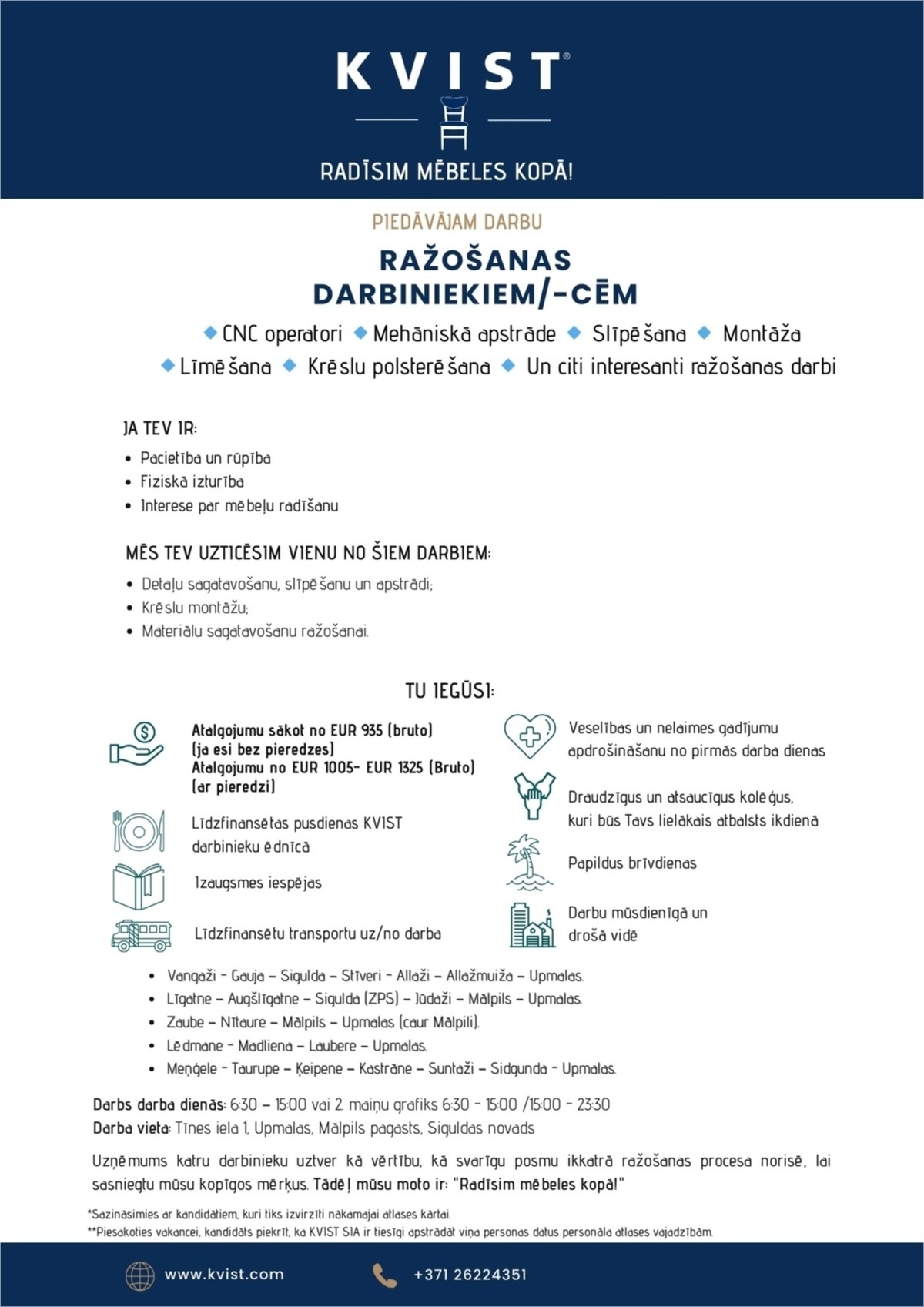 KVIST, SIA Ražošanas darbinieks/-ce