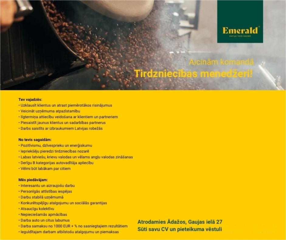 SIA "Emerald Baltic" Tirdzniecības pārstāvis/-e