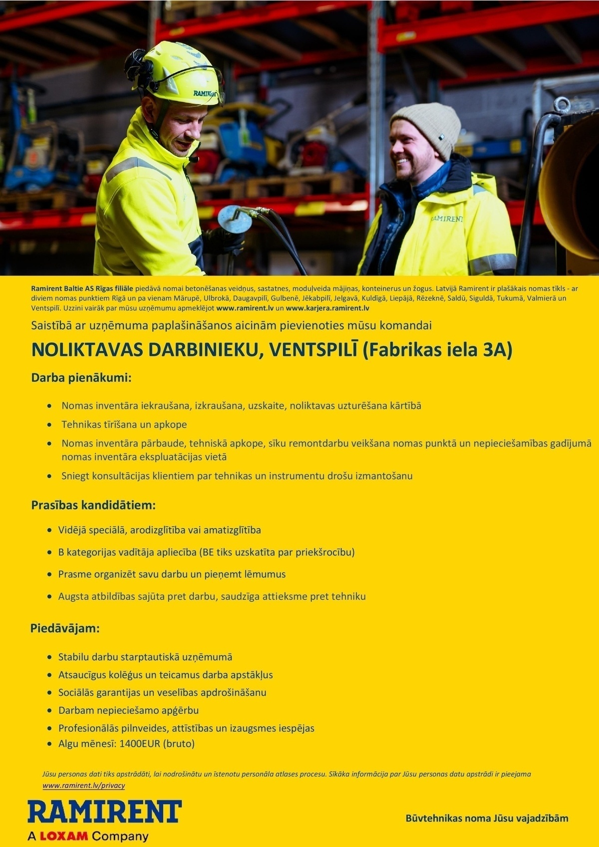 Ramirent Baltic AS Rīgas filiāle, AKF Noliktavas darbinieks/-ce