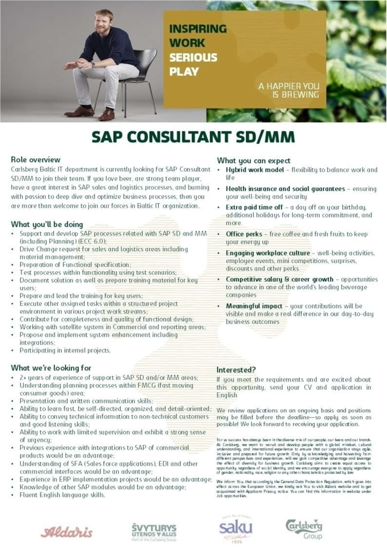 Aldaris, AS SAP consultant SD/MM
