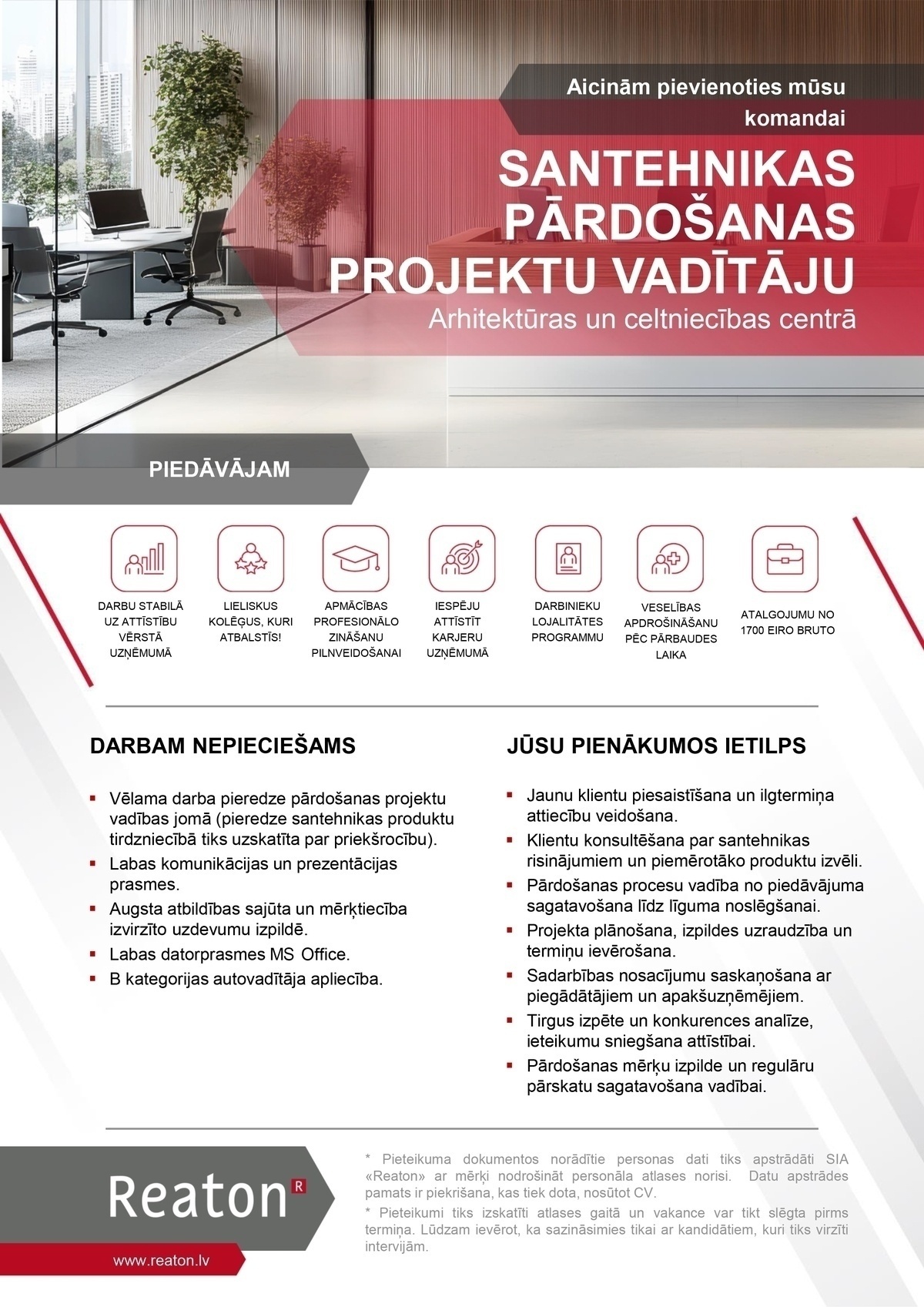 REATON, SIA Santehnikas pārdošanas projektu vadītājs/-a