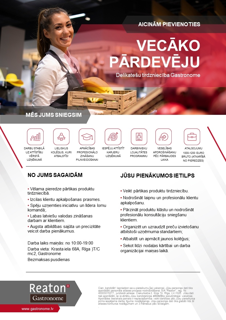 REATON, SIA Vecākais/-ā pārdevējs/-a
