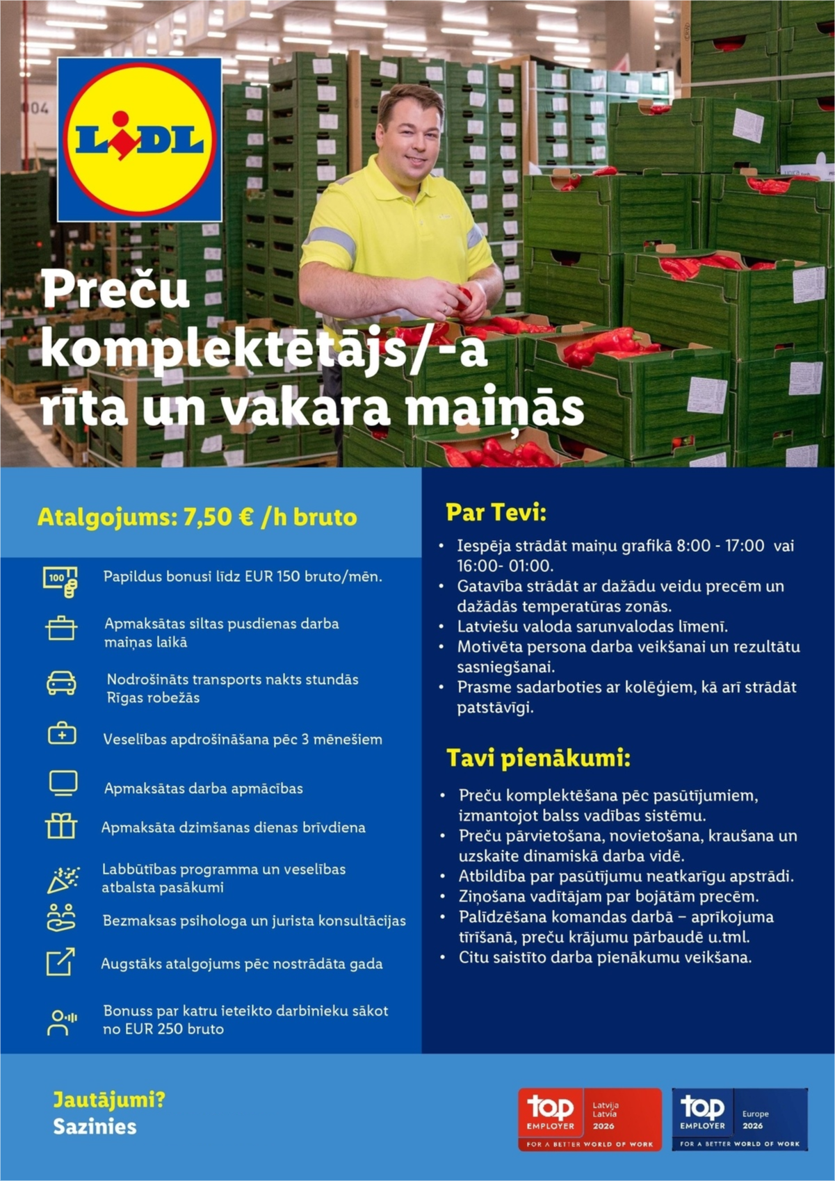 Lidl Latvija, SIA Preču komplektētājs/-a rīta un vakara maiņās