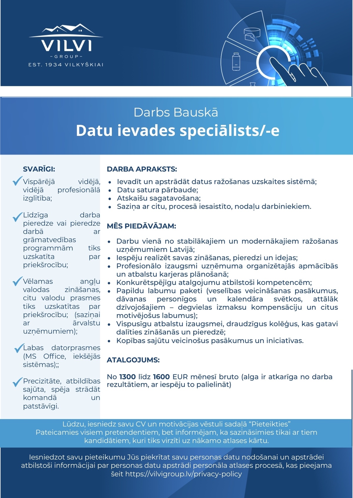 Baltic Dairy Board, SIA Datu ievades speciālists/-e