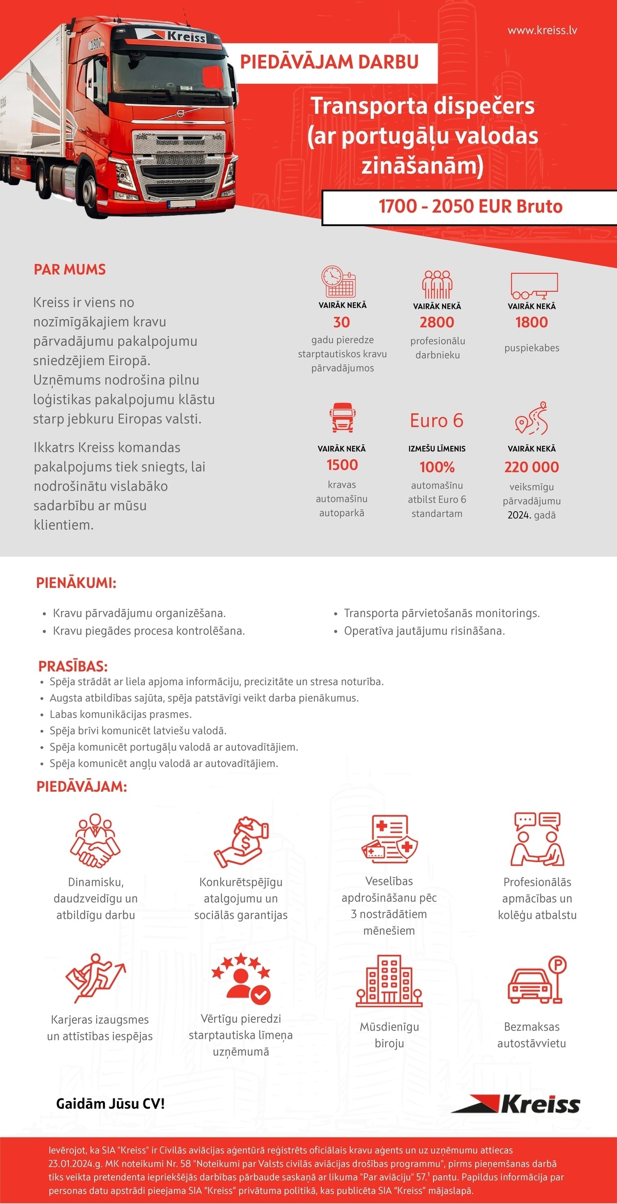 Kreiss, SIA Transporta dispečers/-e (ar portugāļu valodas zināšanām)