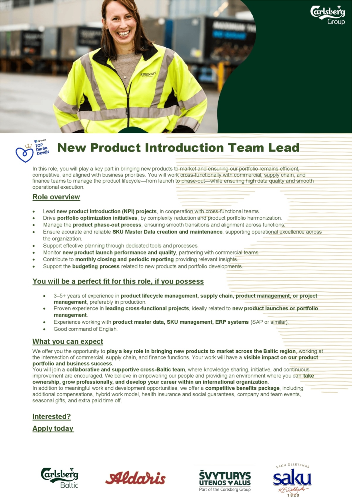 Aldaris, AS New Product Introduction Team Lead