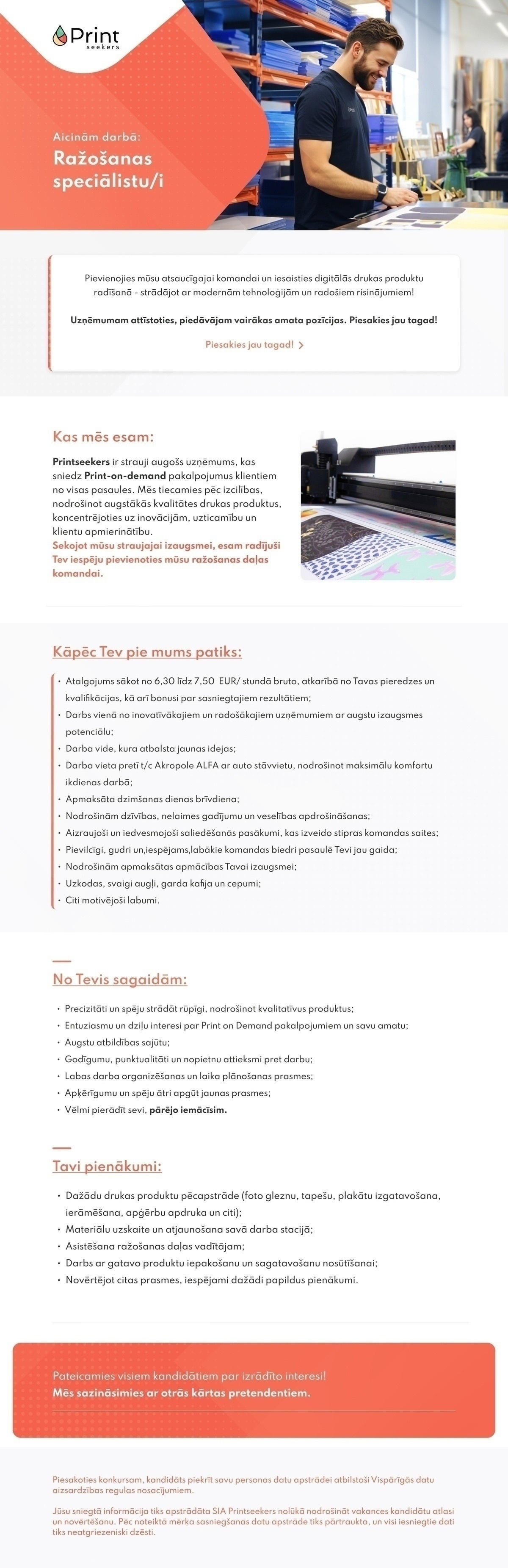 Printseekers, SIA Ražošanas speciālists/-e