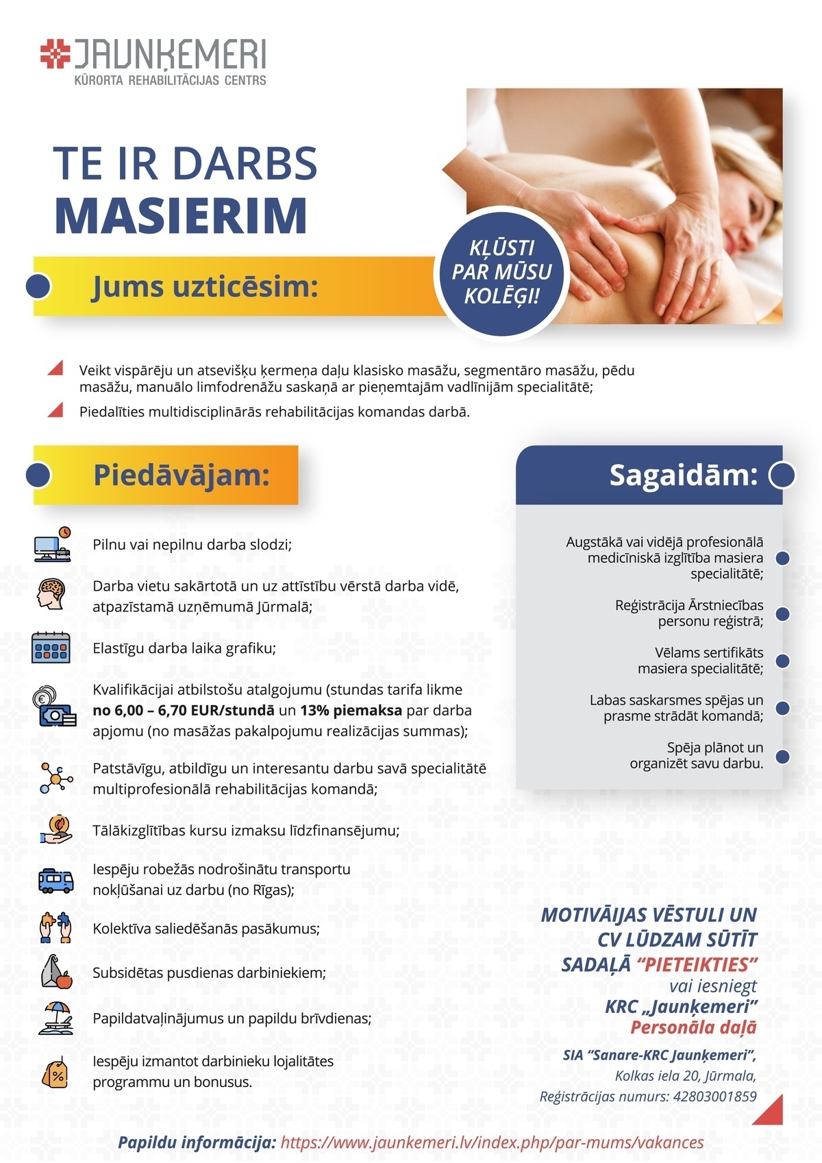 SANARE-KRC JAUNĶEMERI, SIA Masieris/-e