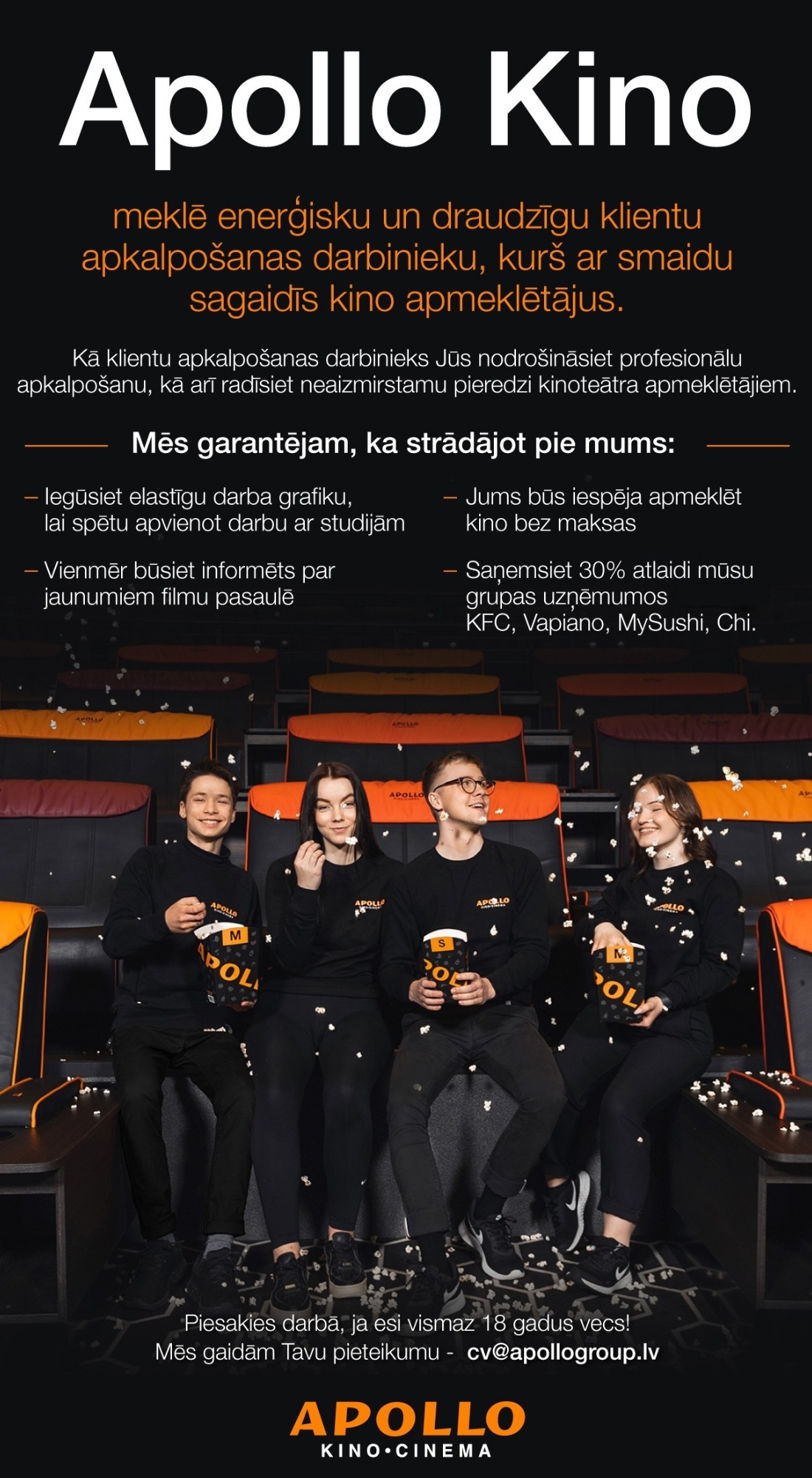Apollo Kino "Apollo Kino" ("Akropole Rīga") klientu apkalpošanas darbinieks/-ce