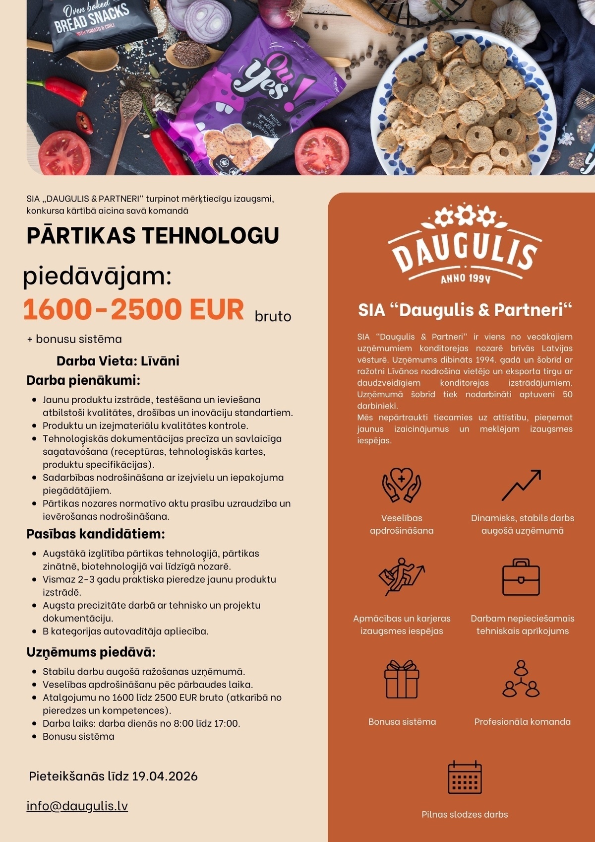 DAUGULIS & PARTNERI, SIA Pārtikas tehnologs/-e