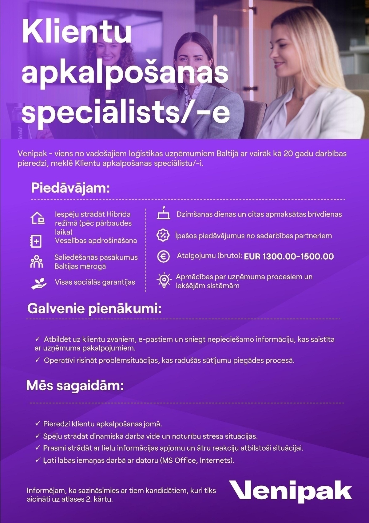 Venipak Latvija Klientu apkalpošanas speciālists/-e