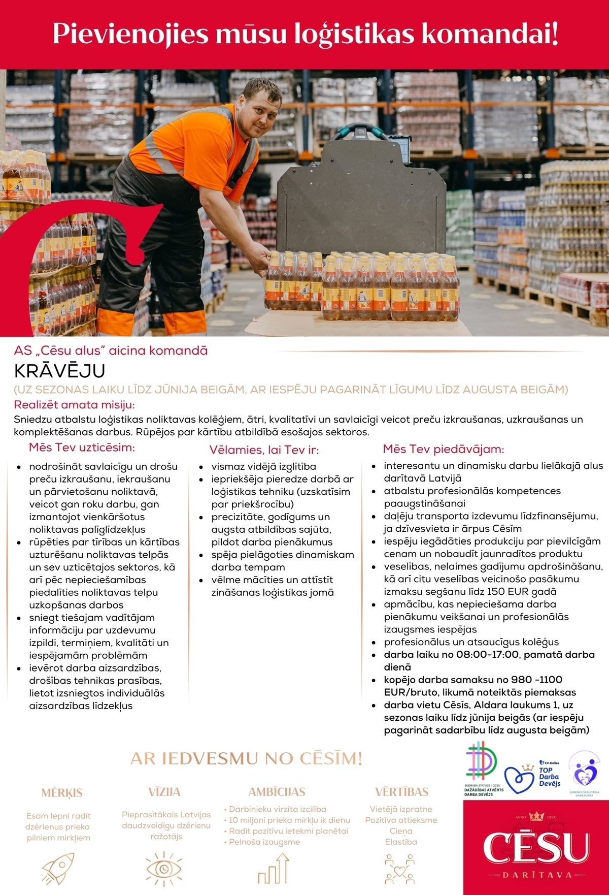 Cēsu alus, AS Krāvējs/-a (uz sezonas laiku)