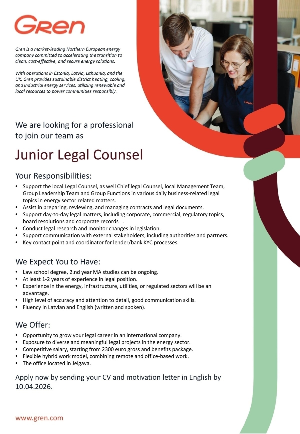 Gren Jelgava, SIA Junior Legal Counsel