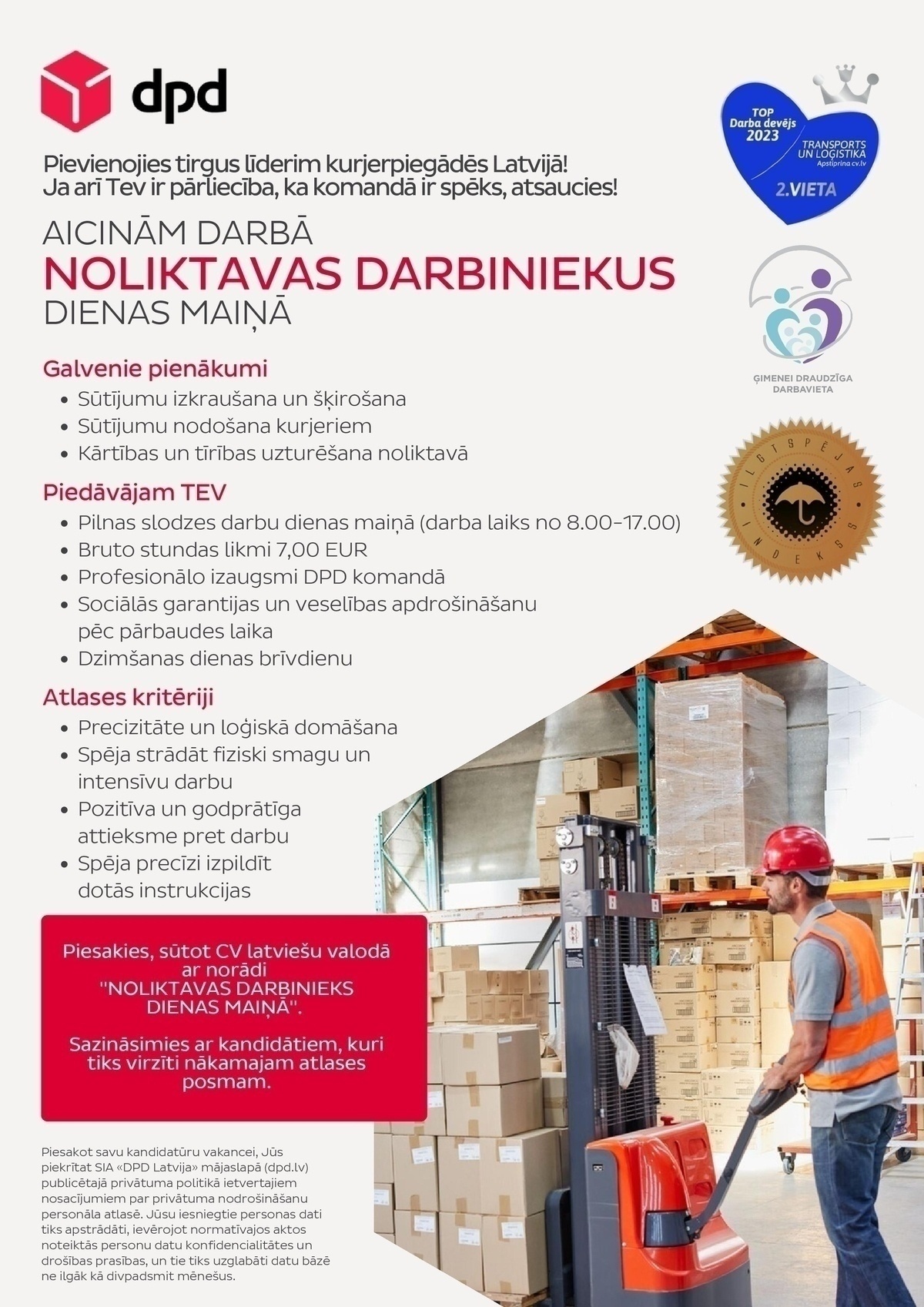 DPD Latvija, SIA Noliktavas darbinieks/-ce dienas maiņā