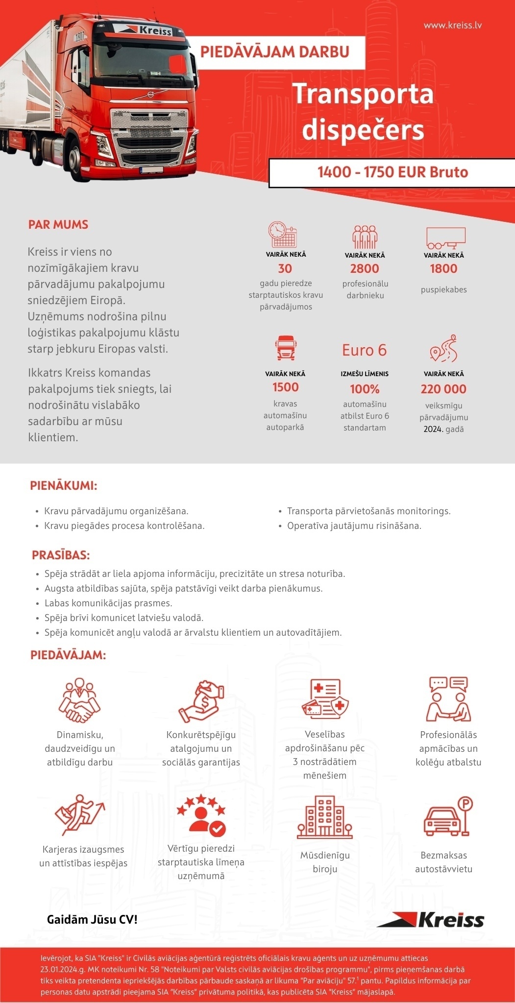 Kreiss, SIA Transporta dispečers/-e (uzsāc karjeru loģistikā)